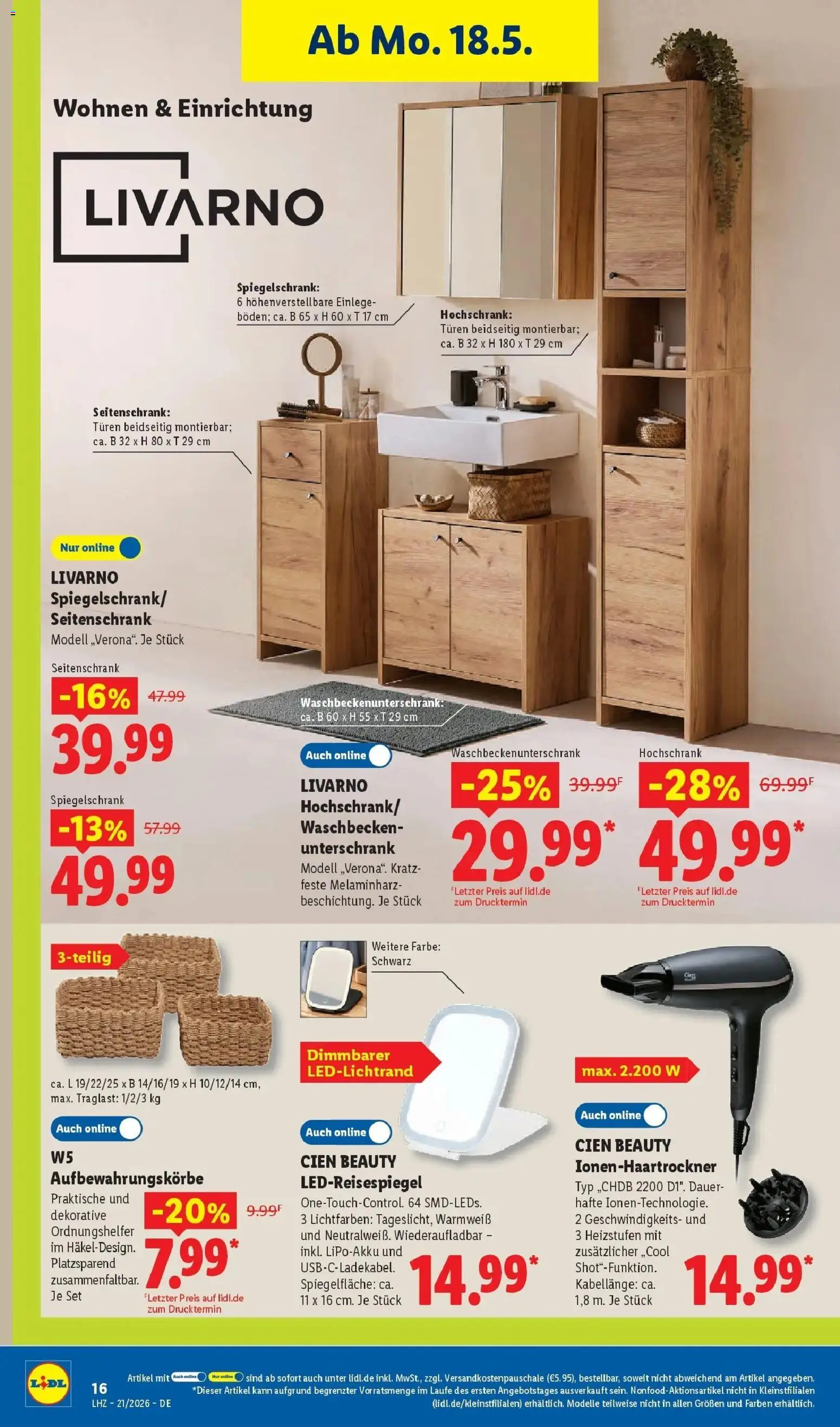 Lidl Prospekt Weikersheim – gültig ab 17.05.2026 | Seite: 34 | Produkte: Waschbecken, Spiegelschrank, Unterschrank, Hochschrank