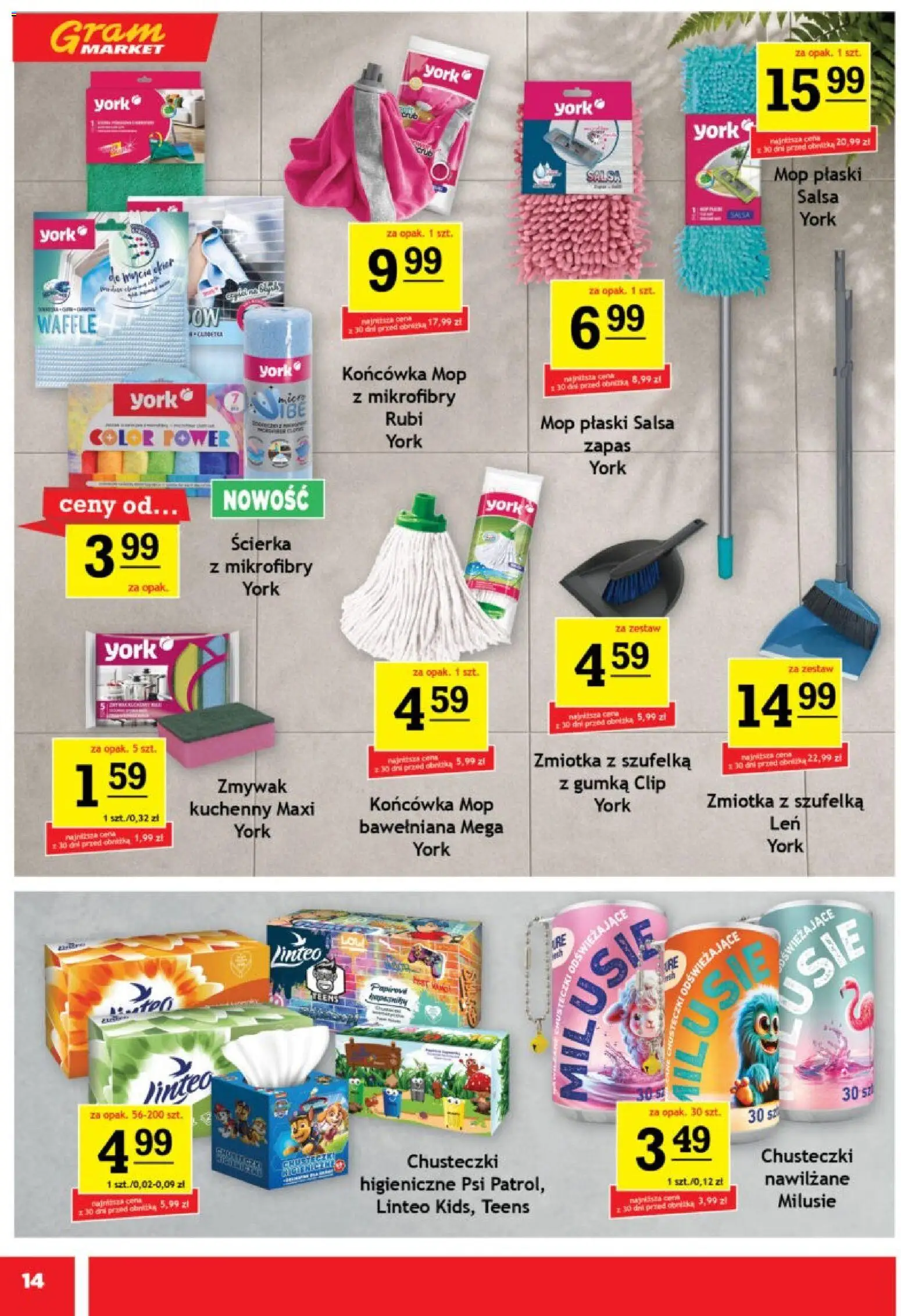 Gram Market gazetka od 26.08.2026 | Strona: 14 | Produkty: Chusteczki, Ścierka z mikrofibry, Mop