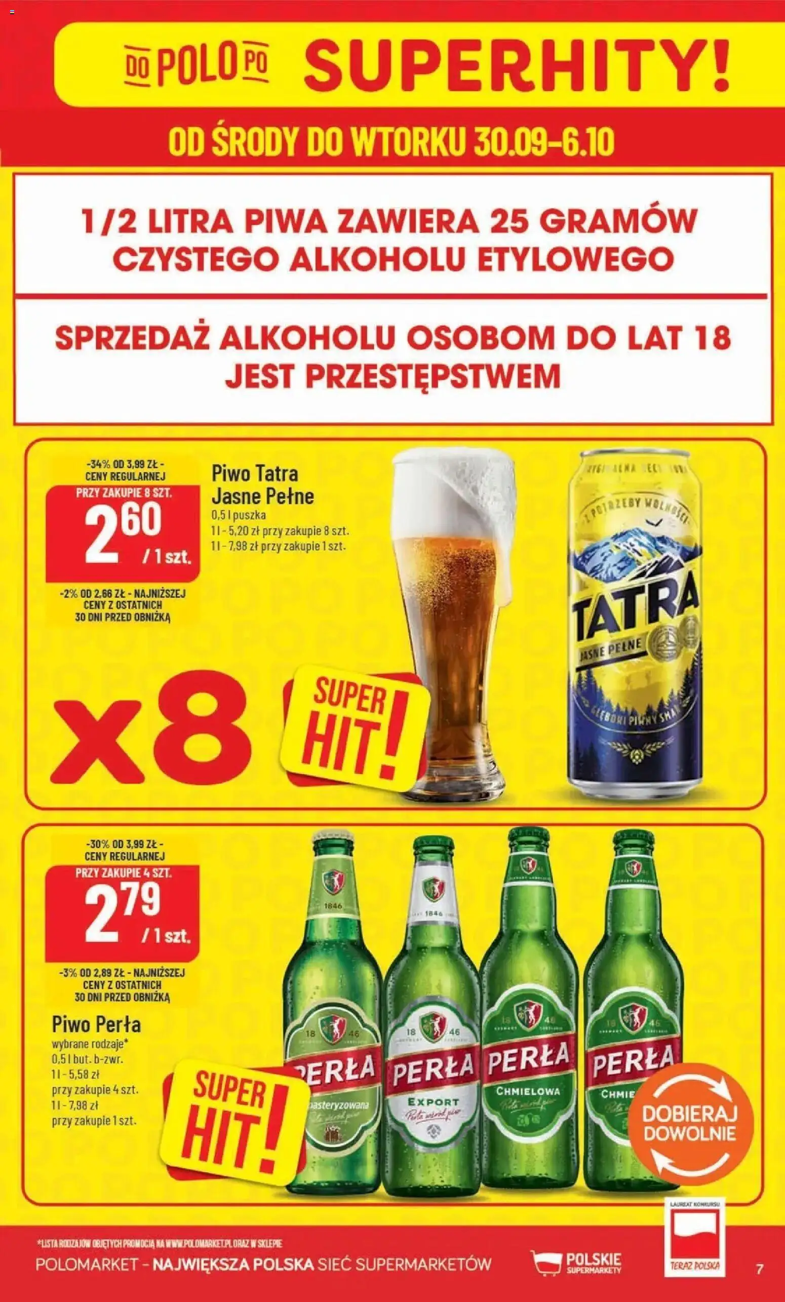 Nowa POLOmarket gazetka od jutra 30.09.2026 | Strona: 7 | Produkty: Piwo perła, Piwo