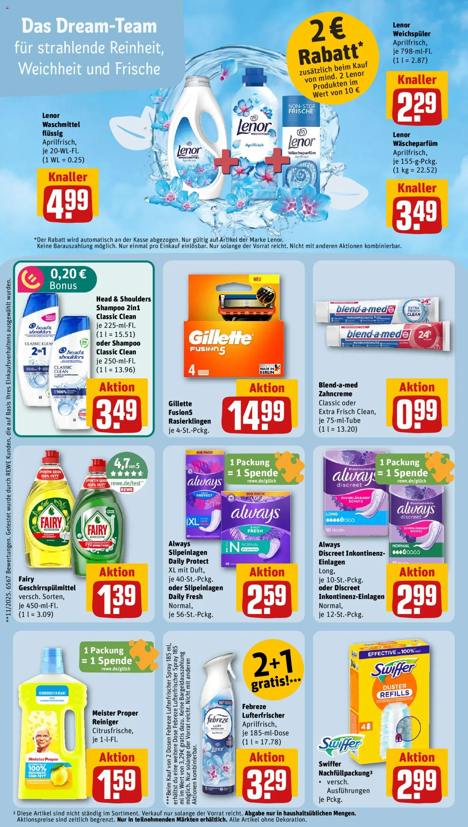 Rewe Prospekt – gültig ab 13.07.2026 | Seite: 19 | Produkte: Lenor, Shampoo, Weichspüler, Swiffer