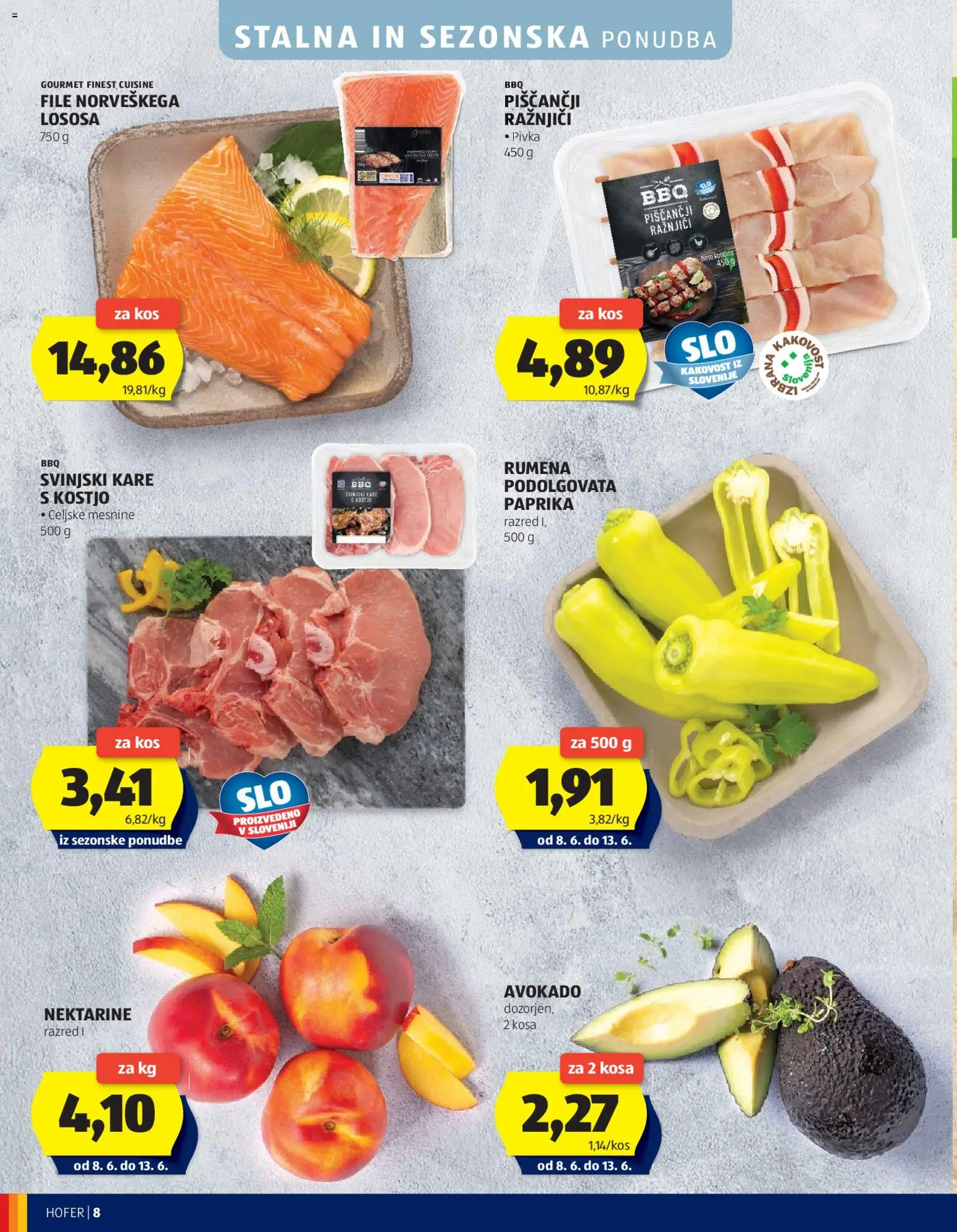 Novi Hofer katalog ponudbe – veljaven od 03.06.2026 | Stran: 8 | Izdelki: Paprika, Ražnjiči, Kos, Nektarine