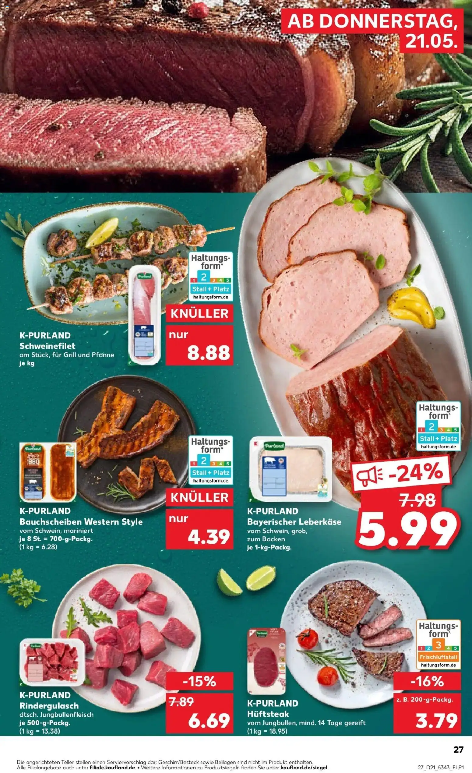 Kaufland Prospekt Dillingen An Der Donau – gültig ab 21.05.2026 | Seite: 27 | Produkte: Grill, Rindergulasch, Steak, Leberkase