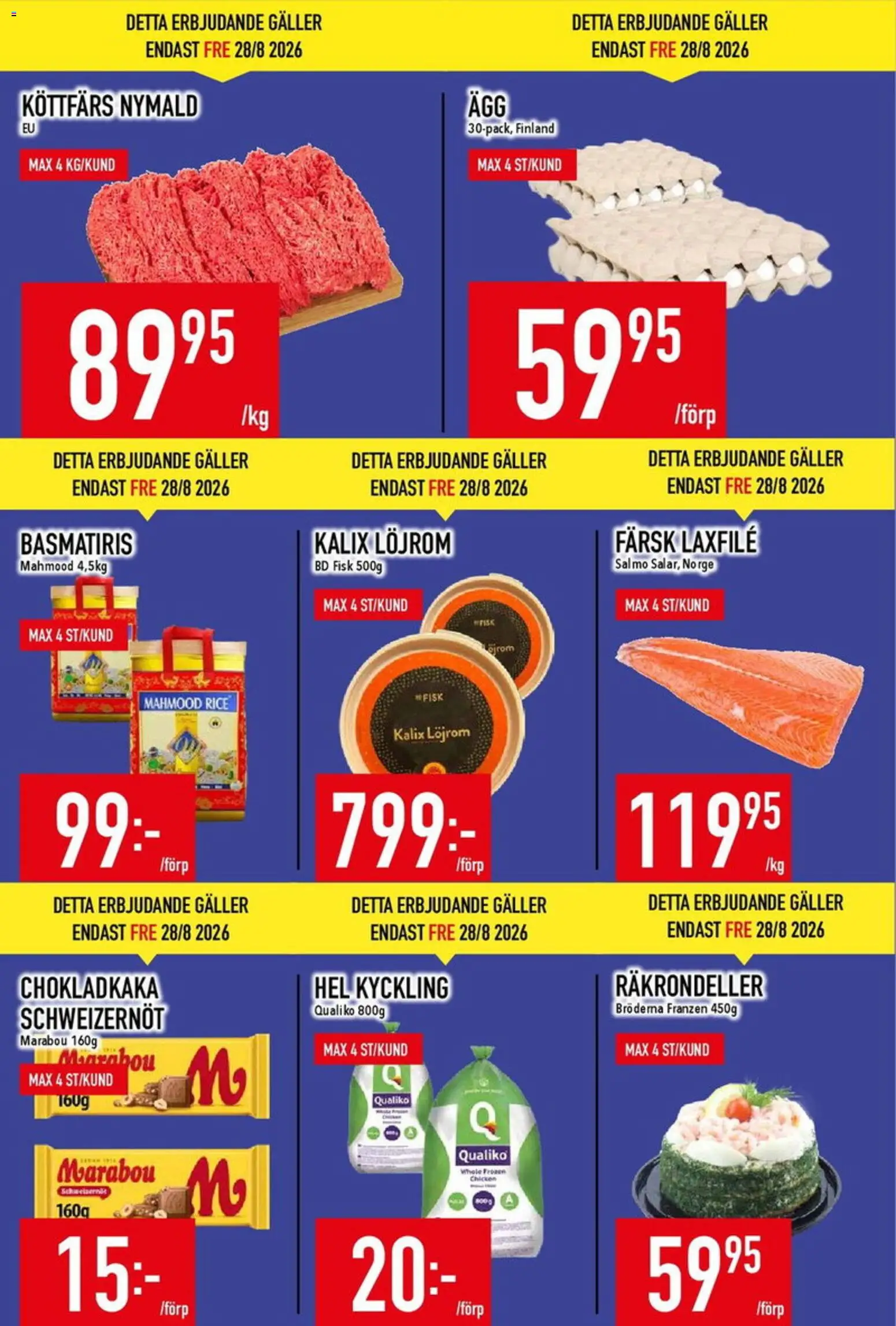 Matdax reklamblad aktuell från 24/08/2026 | Sida: 5 | Produkter: Köttfärs, Hel kyckling, Basmatiris, Laxfilé