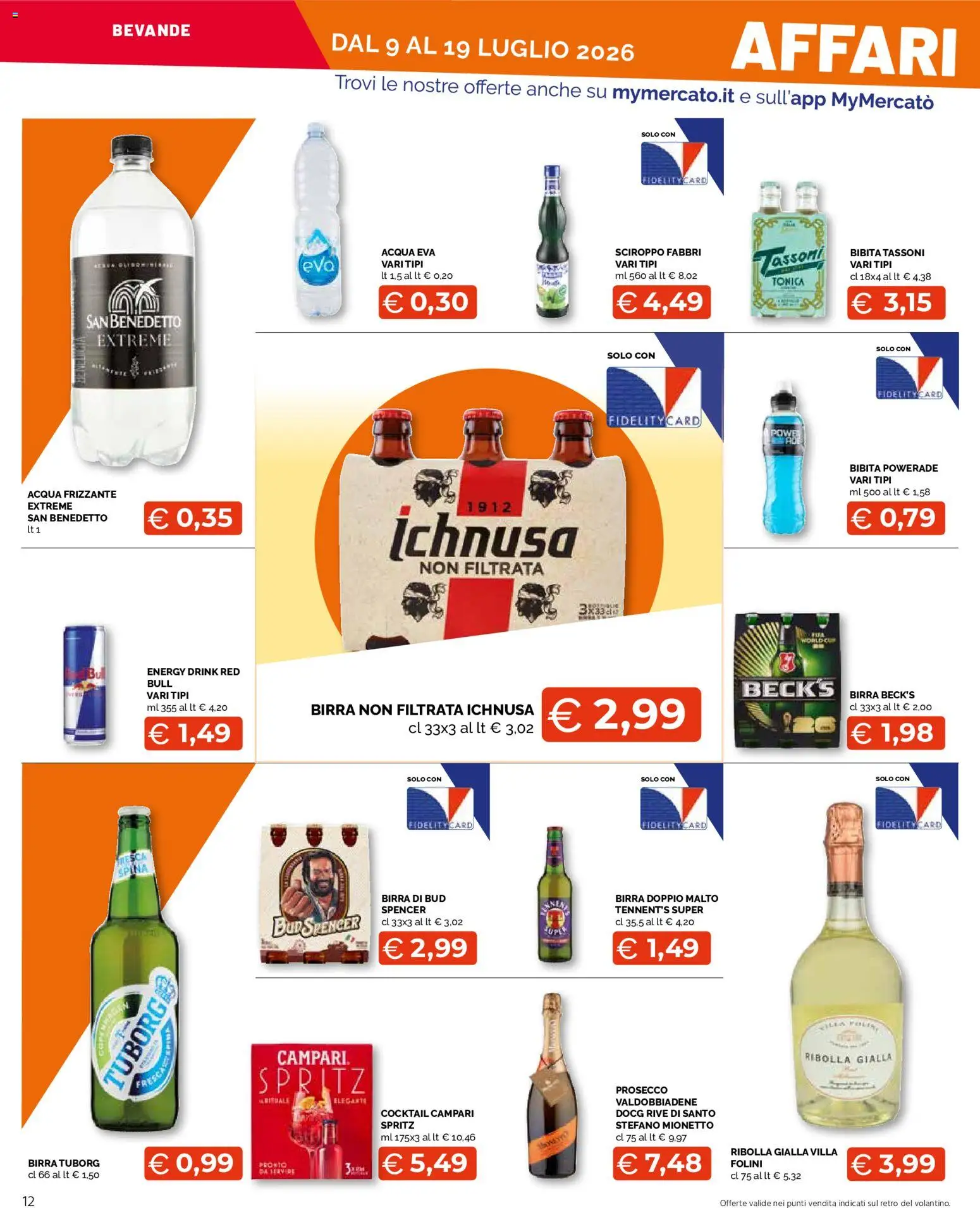 Volantino Mercatò del 09/07/2026 | Pagina: 12 | Prodotti: Birra, Prosecco, Bibita, Red Bull