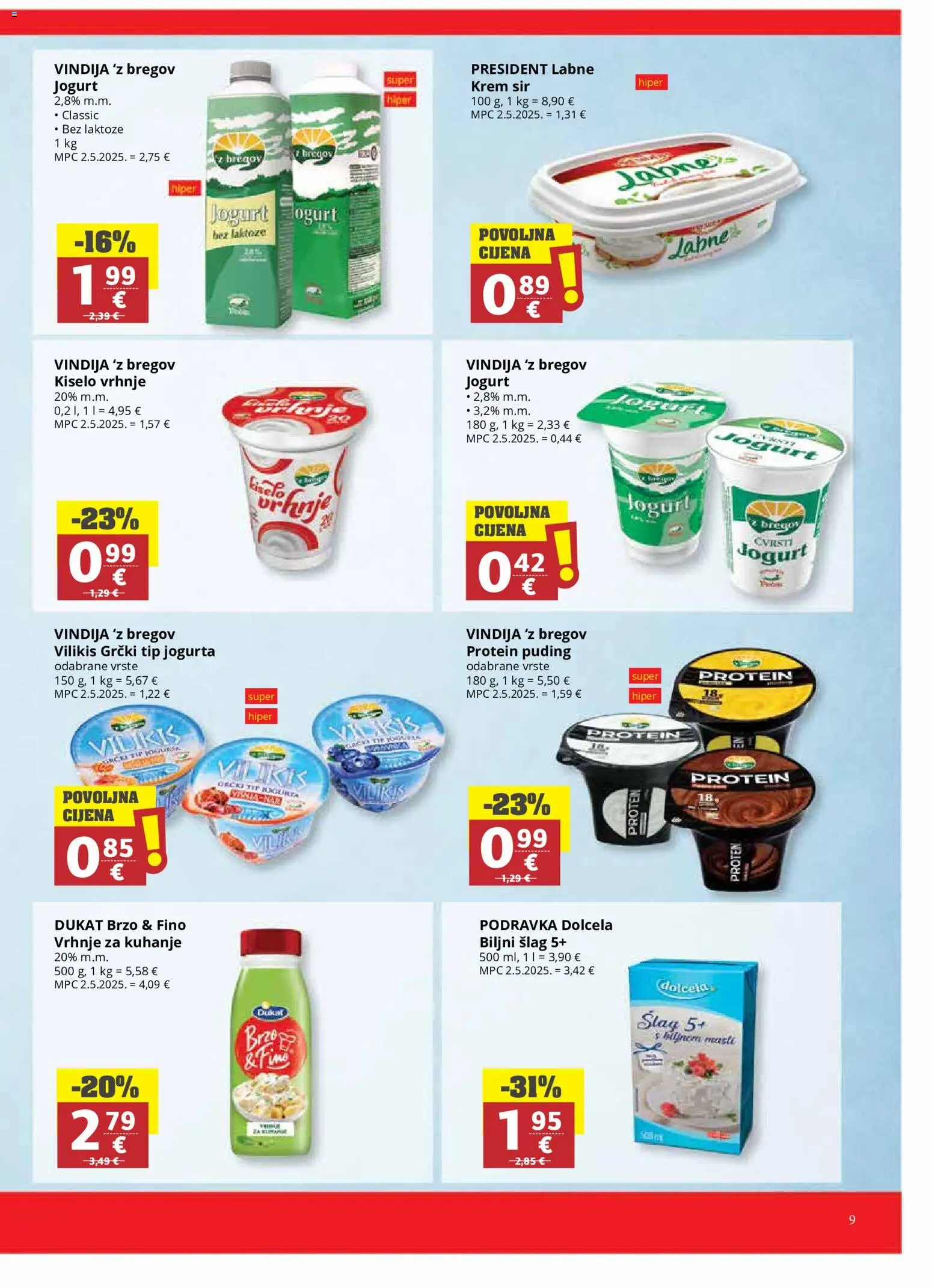 Ribola katalog | vrijedi od 10.06.2026 | Stranica: 9 | Proizvodi: Vindija, Vrhnje za kuhanje, Sir, Šlag