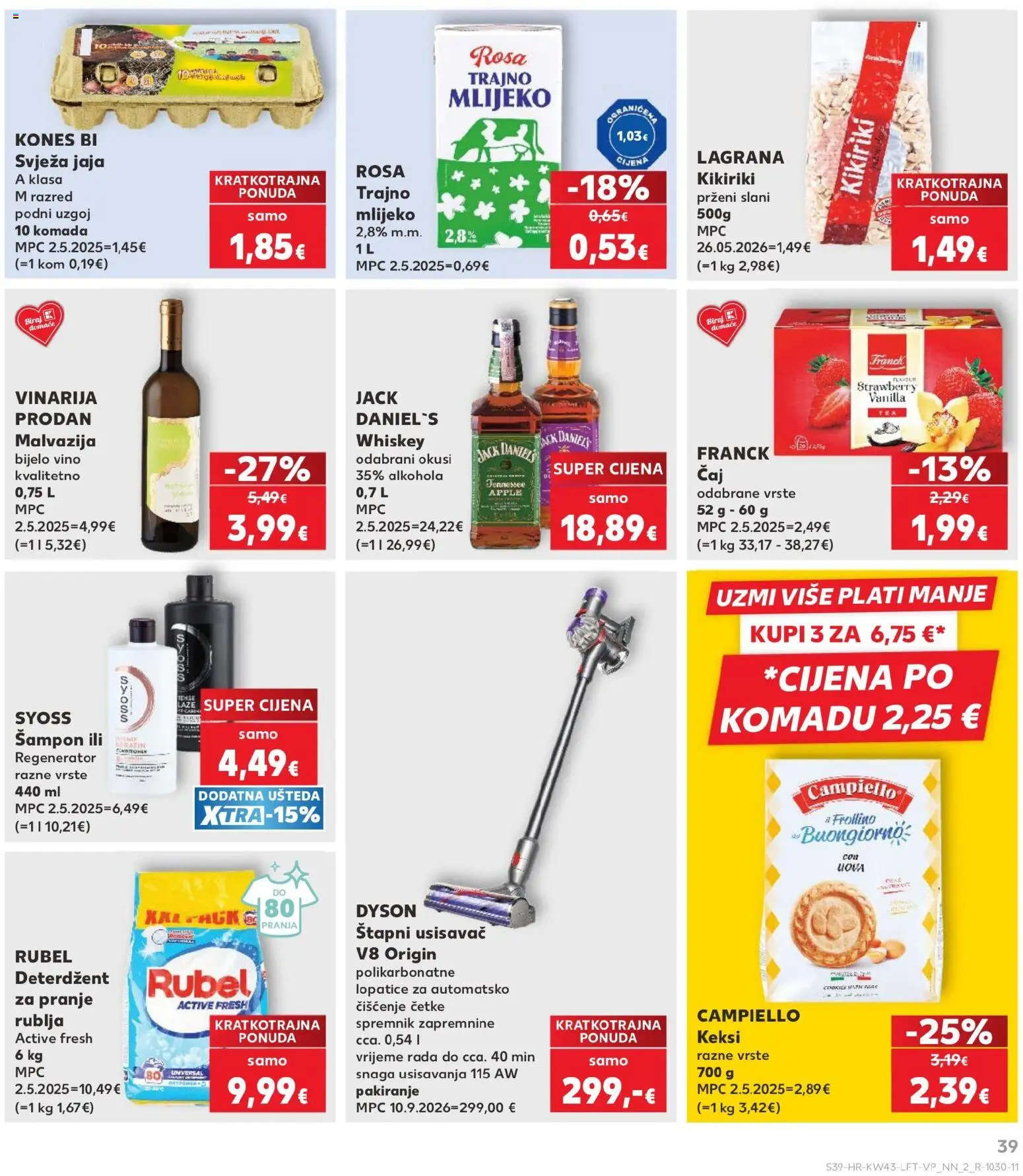 Kaufland katalog | vrijedi od 21.10.2026 | Stranica: 39 | Proizvodi: Rubel, Jaja, Trajno mlijeko, Štapni usisavač