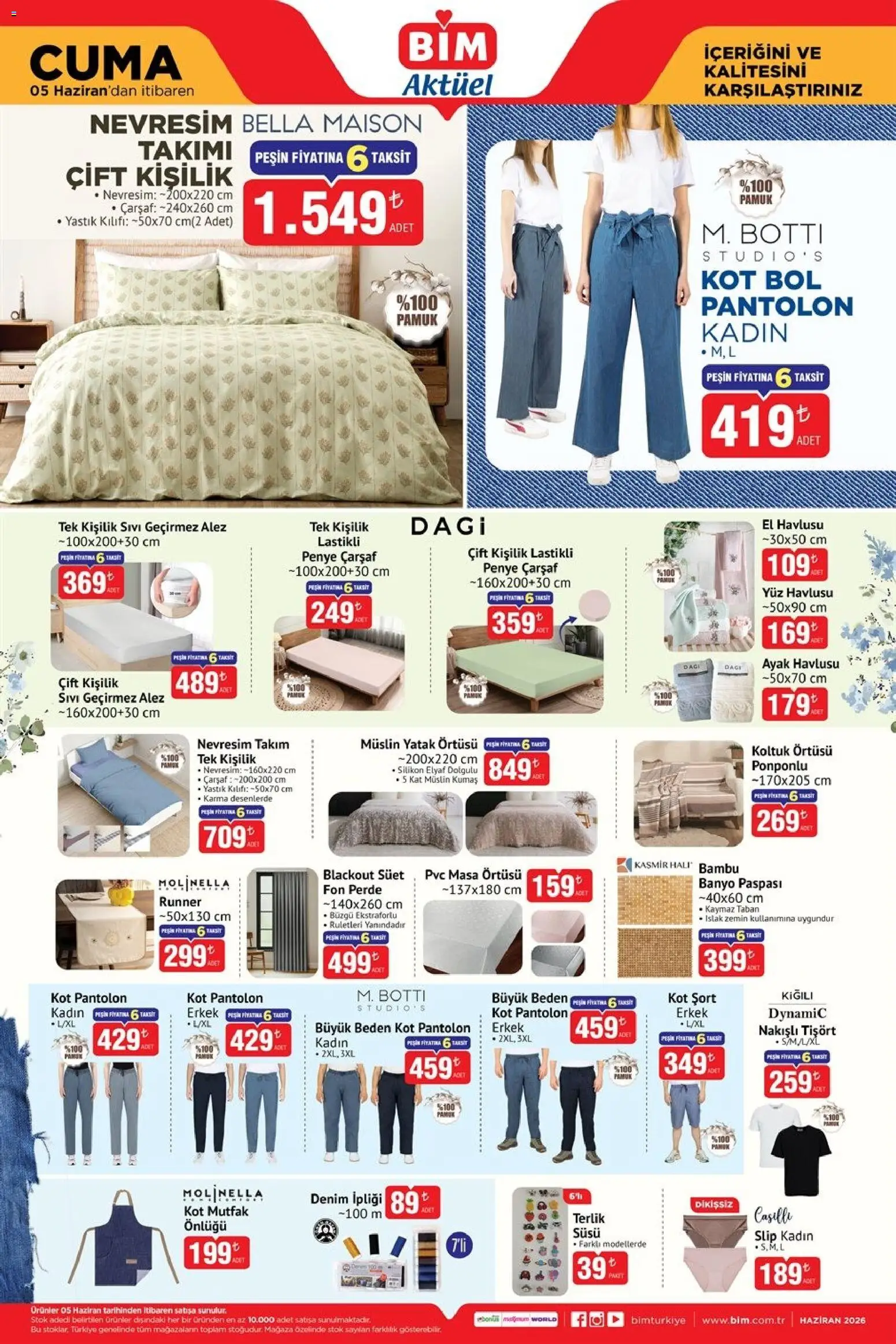 BİM - Katalog Cuma - 05.06.2026 tarihinden itibaren geçerlidir | Sayfa: 4 | Ürünler: Yastık, Nevresim, Tişört, El havlusu