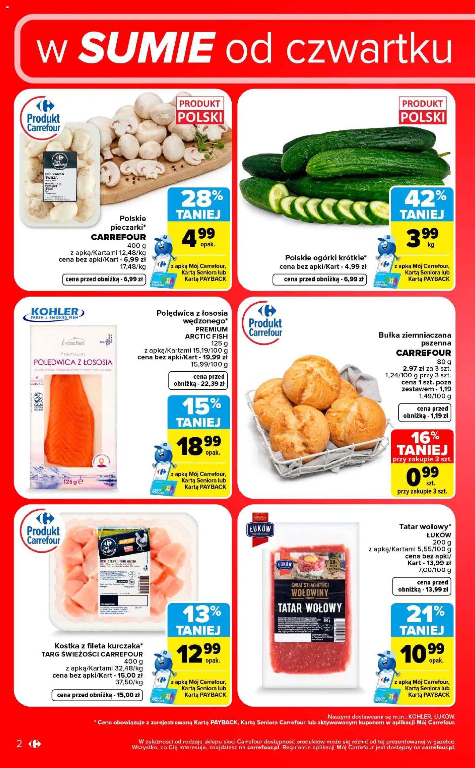 Carrefour gazetka - Weekend okazji od 17.09.2026 | Strona: 2 | Produkty: Karta, Tatar wołowy, Bułka, Ogórki