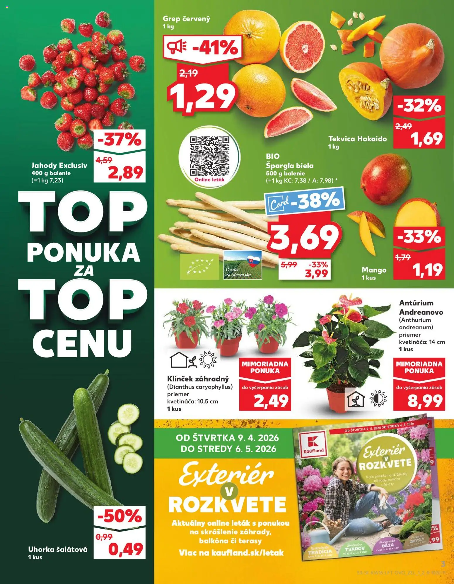 Nové Kaufland akcie – leták je platný od 16.04.2026 | Strana: 3 | Produkty: Jahody, Grapefruit, Špargľa, Grep