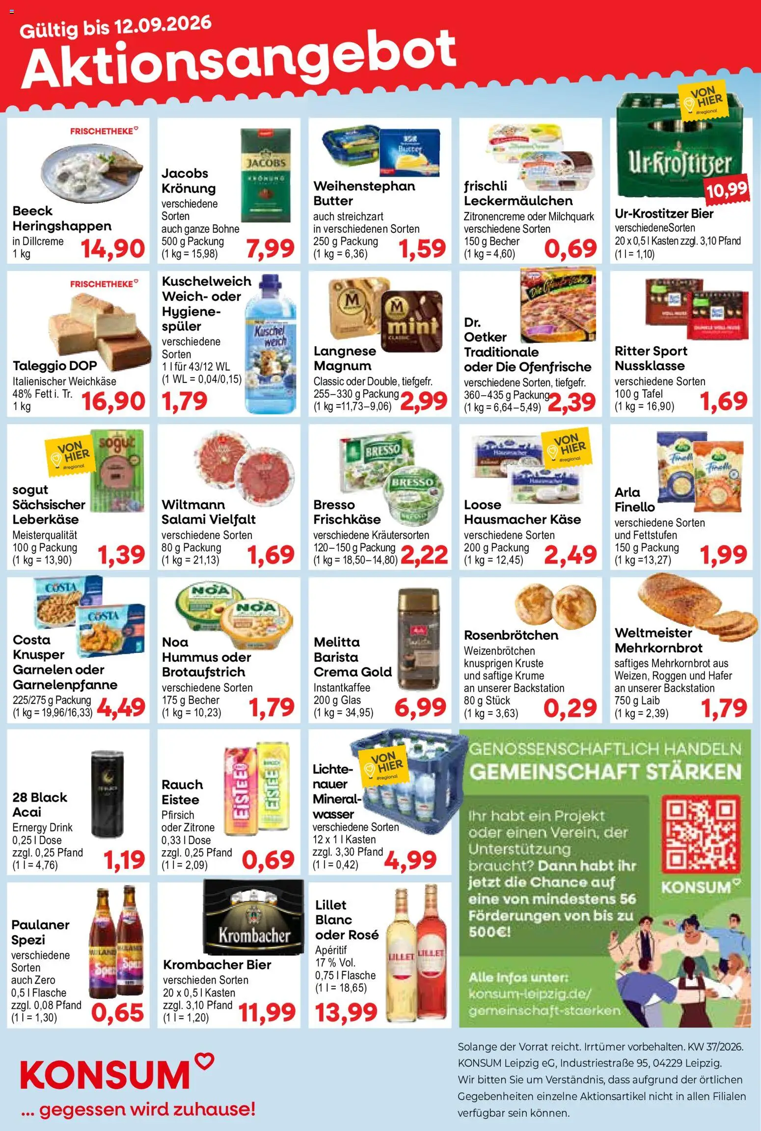 KONSUM Leipzig Prospekt – gültig ab 07.09.2026 | Seite: 1 | Produkte: Ritter sport, Ofenfrische, Krombacher, Frischkase