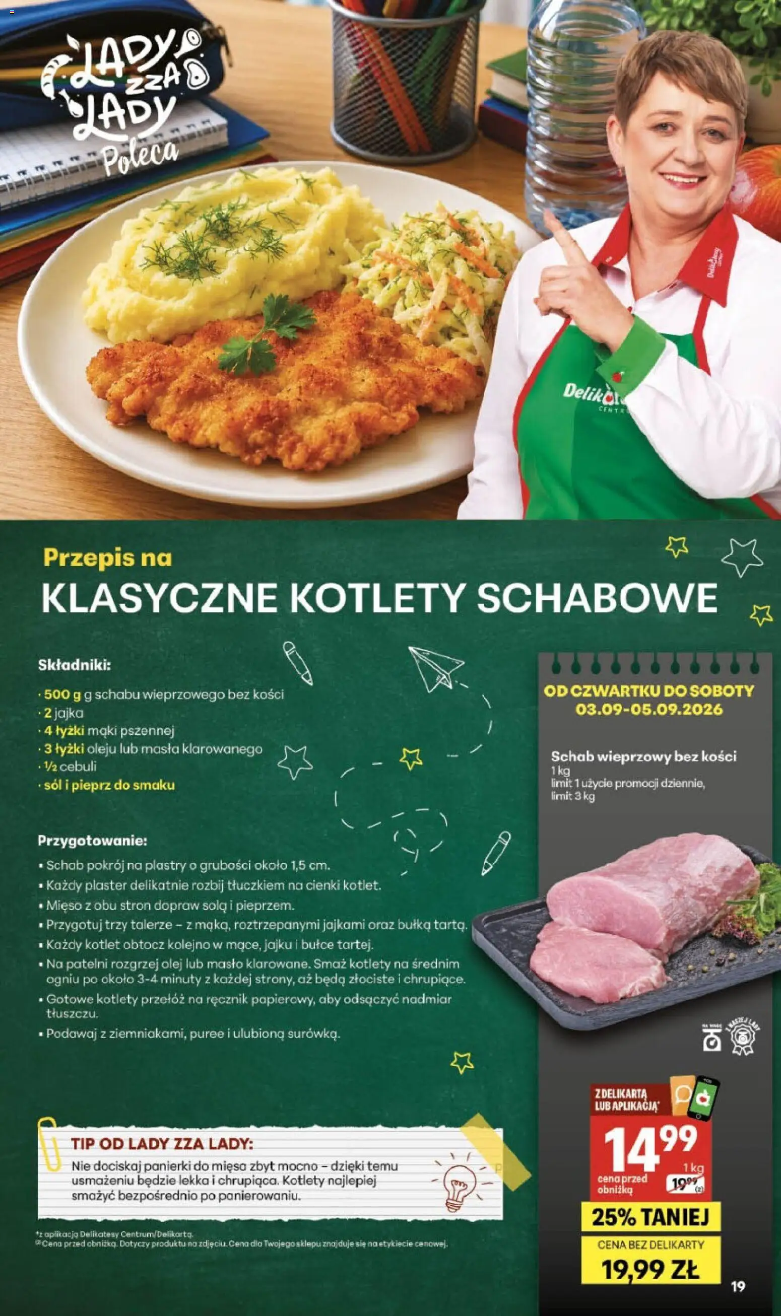 Delikatesy Centrum gazetka od 03.09.2026 | Strona: 19 | Produkty: Kotlet, Mięso, Plaster, Delikatesy