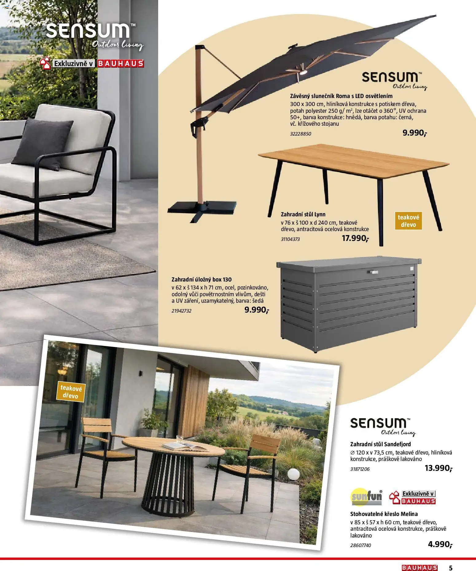 Bauhaus katalog Záhradní nábytek od 08.04.2026 | Strana: 5 | Produkty: Zahradní úložný box, Box, Stůl, Slunečník
