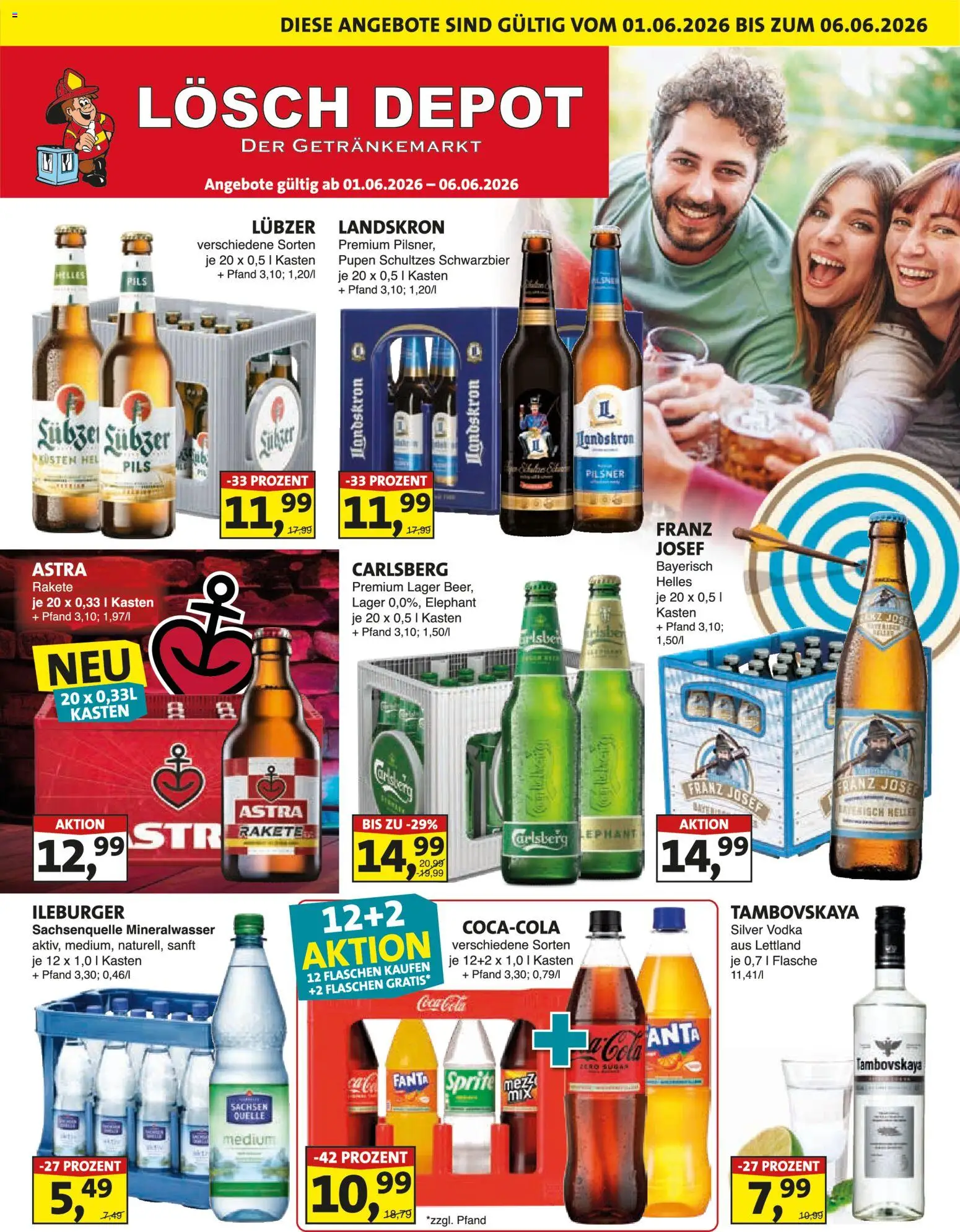 Lösch Depot Prospekt – gültig ab 01.06.2026 | Seite: 1 | Produkte: Pils, Astra, Mineralwasser, Vodka