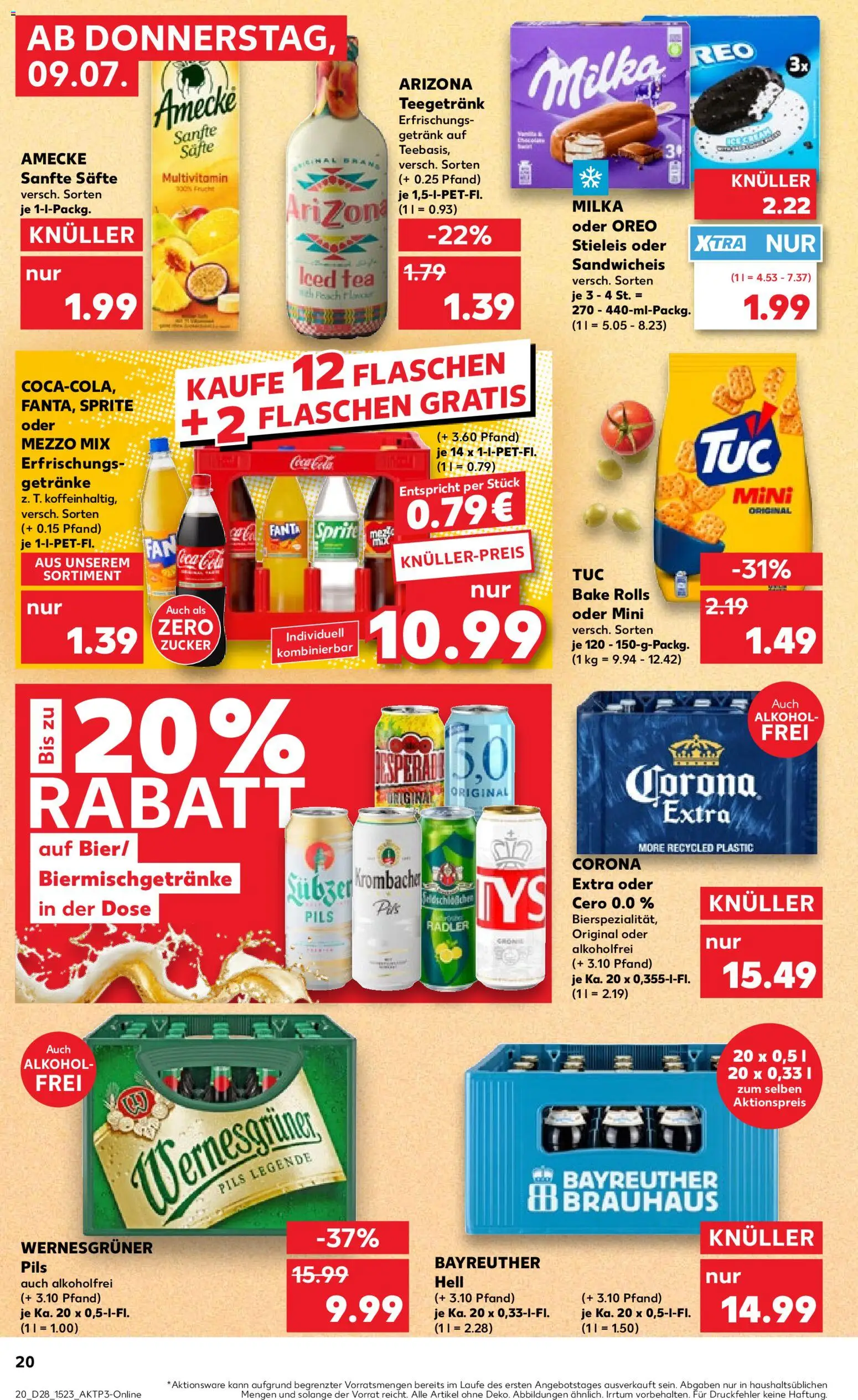 Kaufland Prospekt Zeitz – gültig ab 09.07.2026 | Seite: 20 | Produkte: Coca cola, Fanta, Cola, Wernesgruner