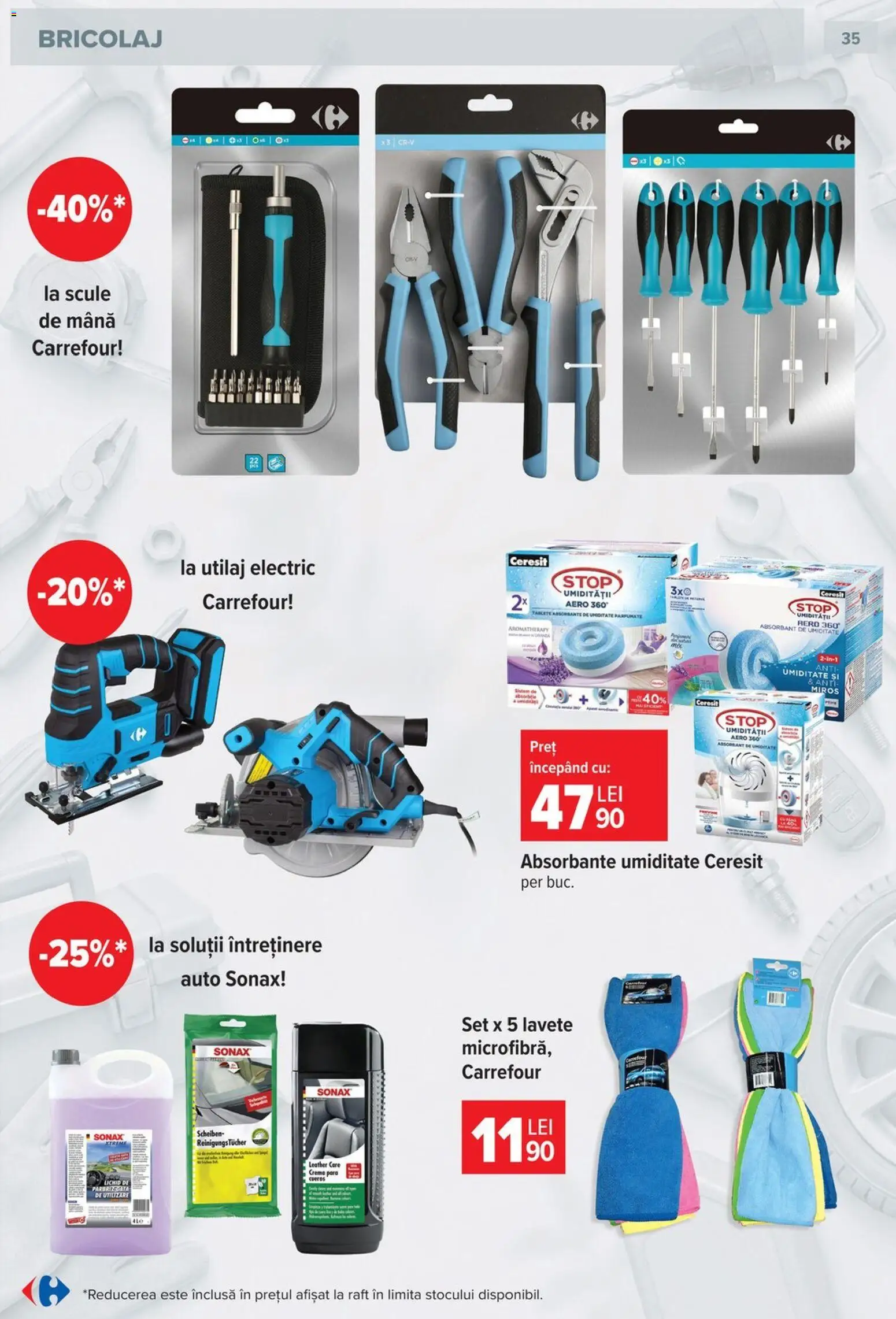 Noul catalog Carrefour – valabil de la 23.09.2026 | Pagină: 35 | Produse: Scule de mana, Ceresit, Raft, Absorbante