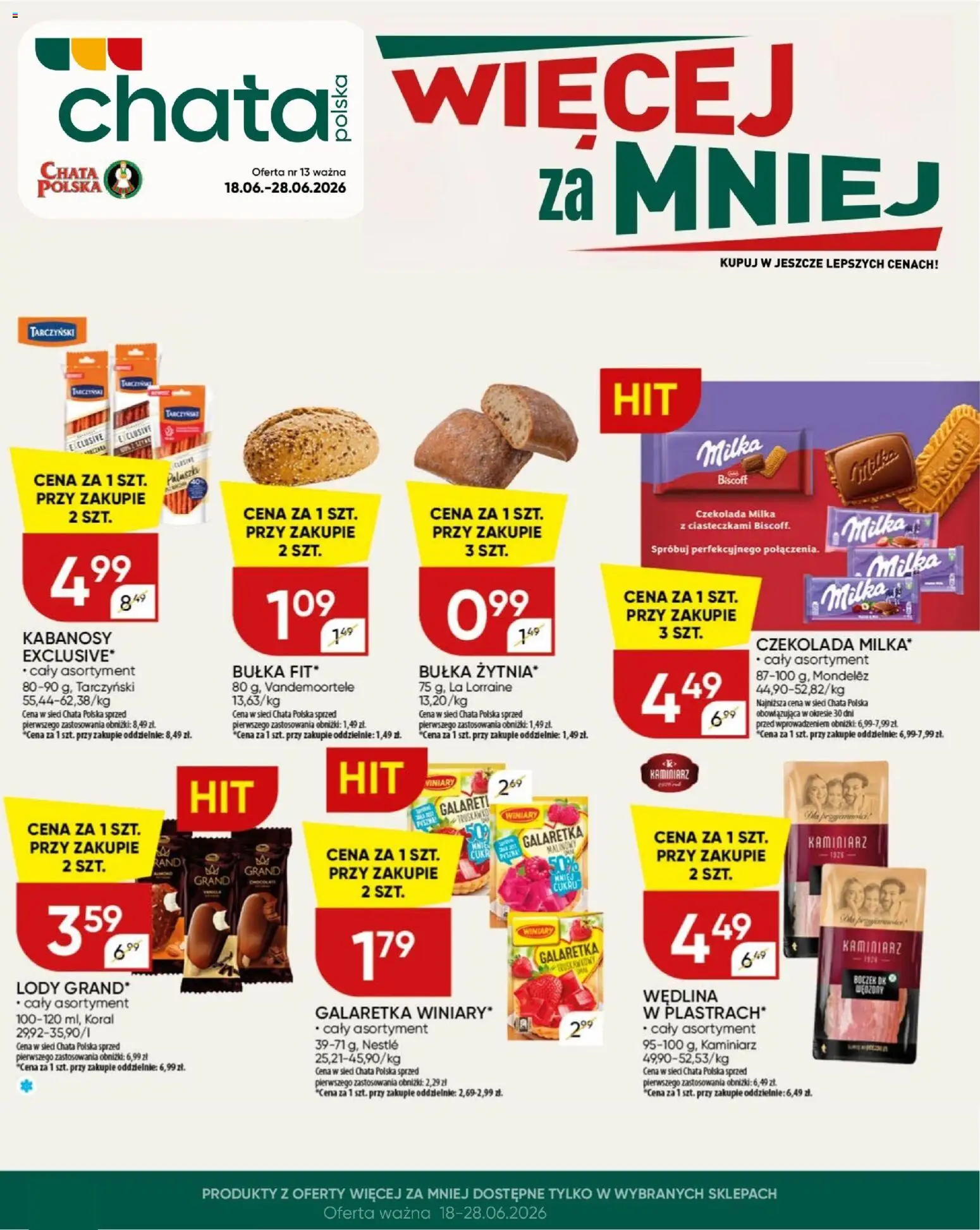 Chata Polska gazetka od 18.06.2026 | Strona: 24 | Produkty: Kabanosy, Milka, Bułka, Lody