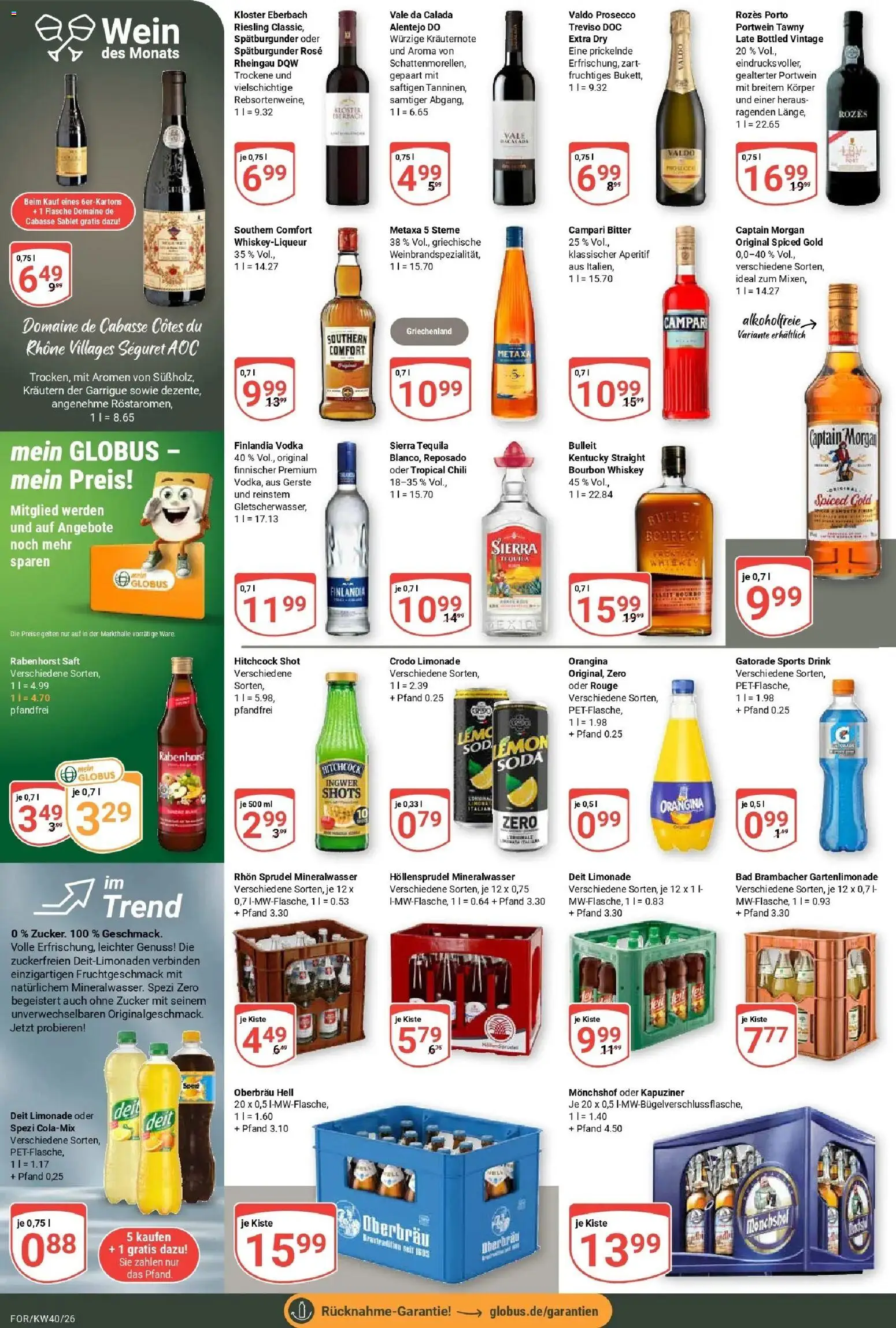 Globus Prospekt Forchheim (ab 28.09.2026) » Angebote online | Seite: 19 | Produkte: Monchshof, Limonade, Tequila, Wein