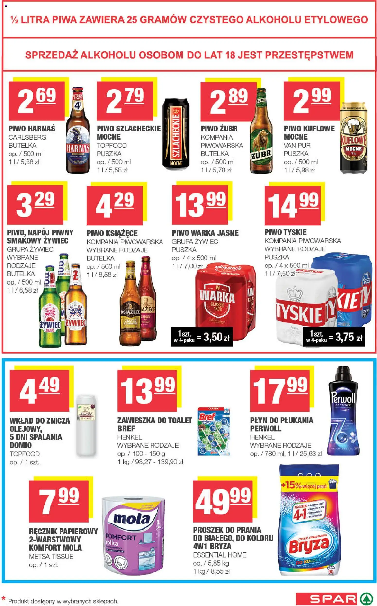 Spar gazetka od 07.10.2026 | Strona: 7 | Produkty: Piwo książęce, Piwo Warka, Piwo Harnaś, Ręcznik papierowy