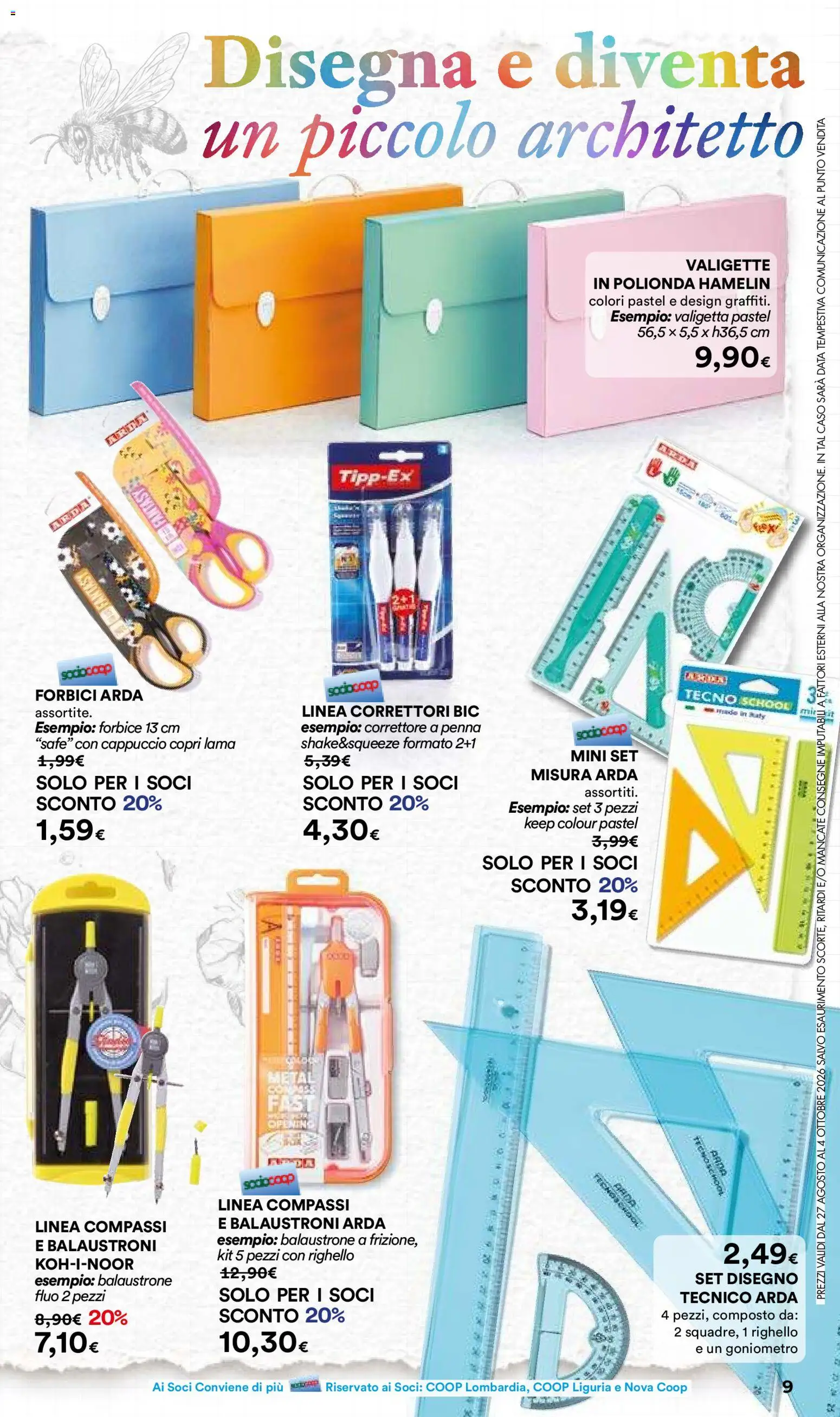 Volantino Ipercoop del 27/08/2026 | Pagina: 9 | Prodotti: Cappuccio, Forbice, Valigetta, Correttore