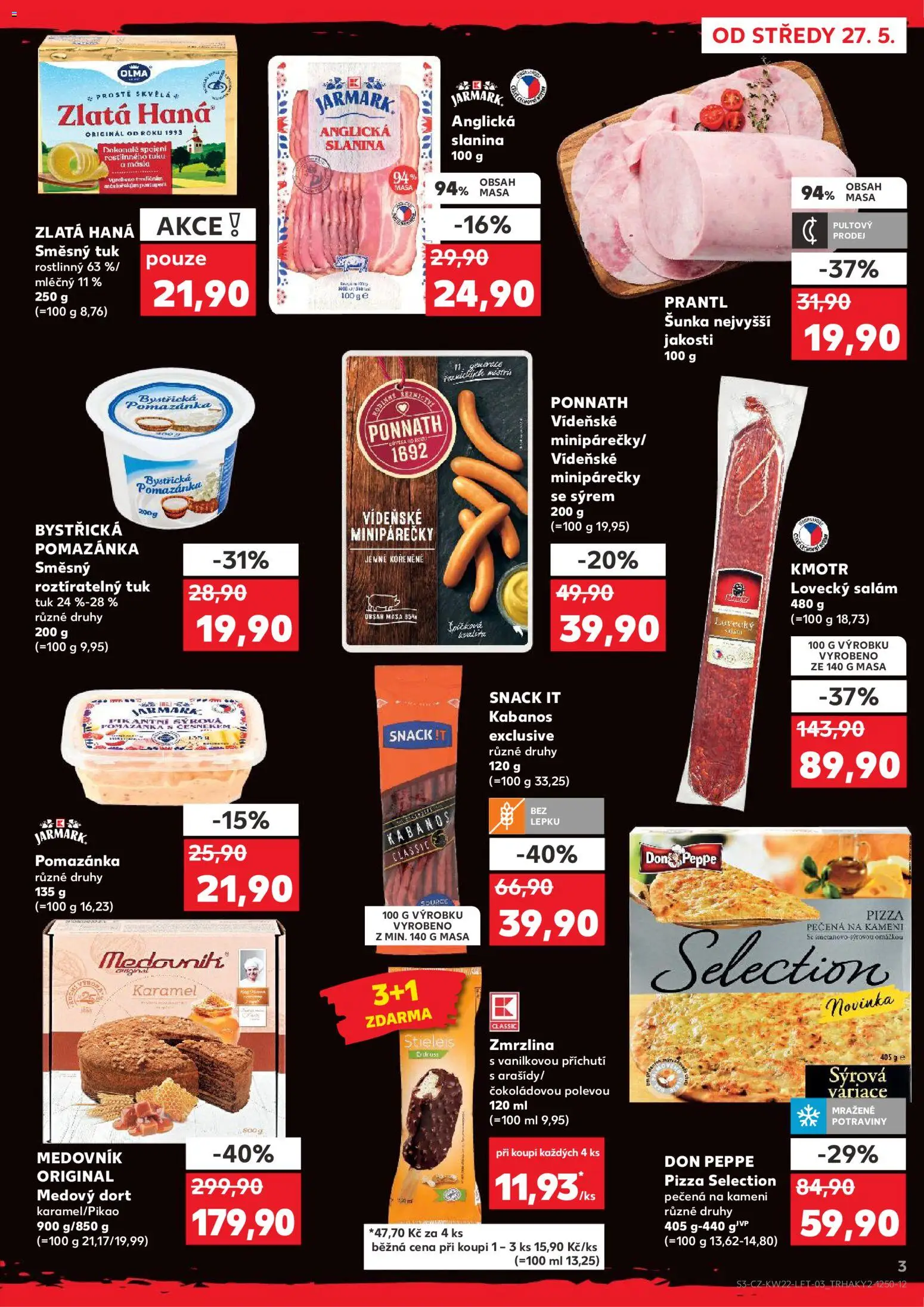 Kaufland leták - Brno od 27.05.2026 | Strana: 3 | Produkty: Salám, Zmrzlina, Zlatá Hana, Lovecký salám