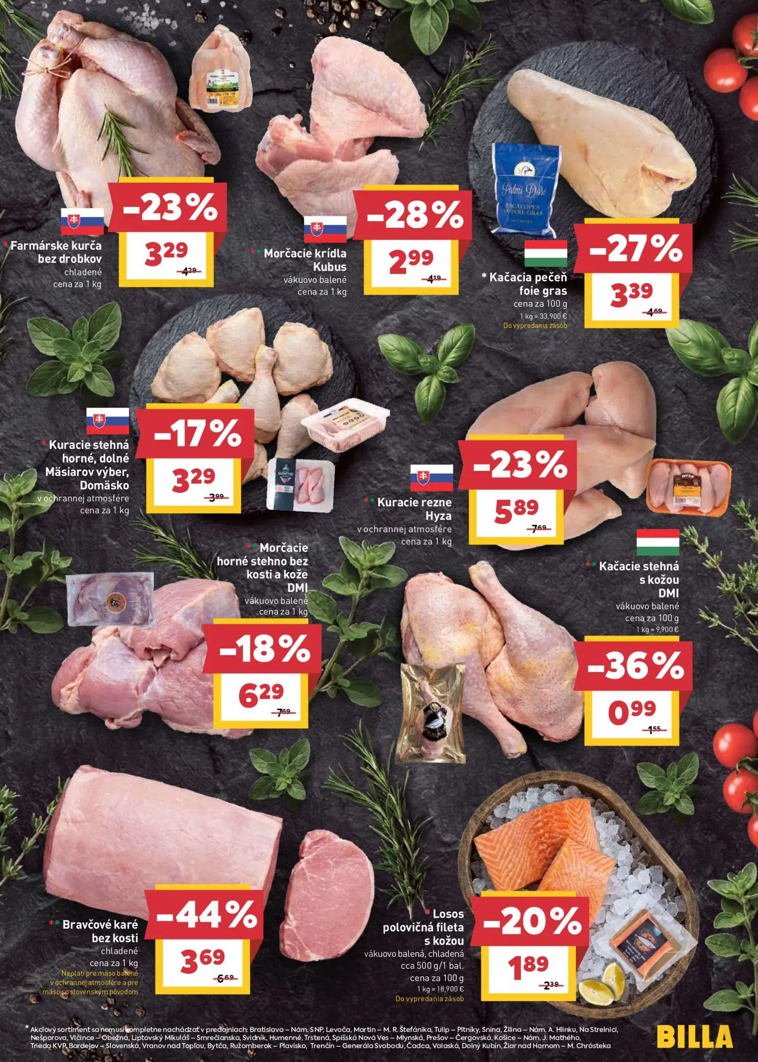 Nové Billa akcie – leták je platný od 13.05.2026 | Strana: 5 | Produkty: Kuracie rezne, Kuracie stehná, Losos, Kurča