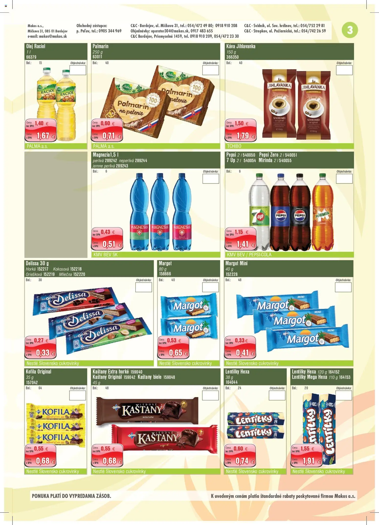 Nové Makos akcie – leták je platný od 02.11.2026 | Strana: 3 | Produkty: Olej, Magnesia, Cukrovinky, Pepsi Zero