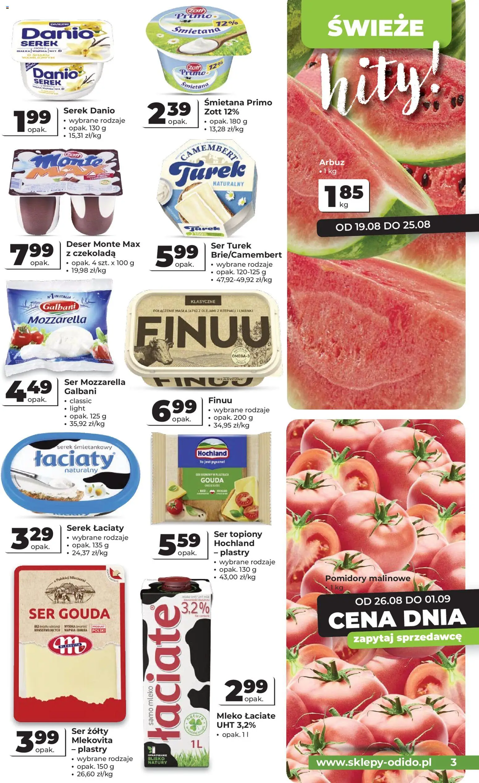 Odido gazetka od 19.08.2026 | Strona: 3 | Produkty: Ser żółty, Deser, Mozzarella, Ser gouda