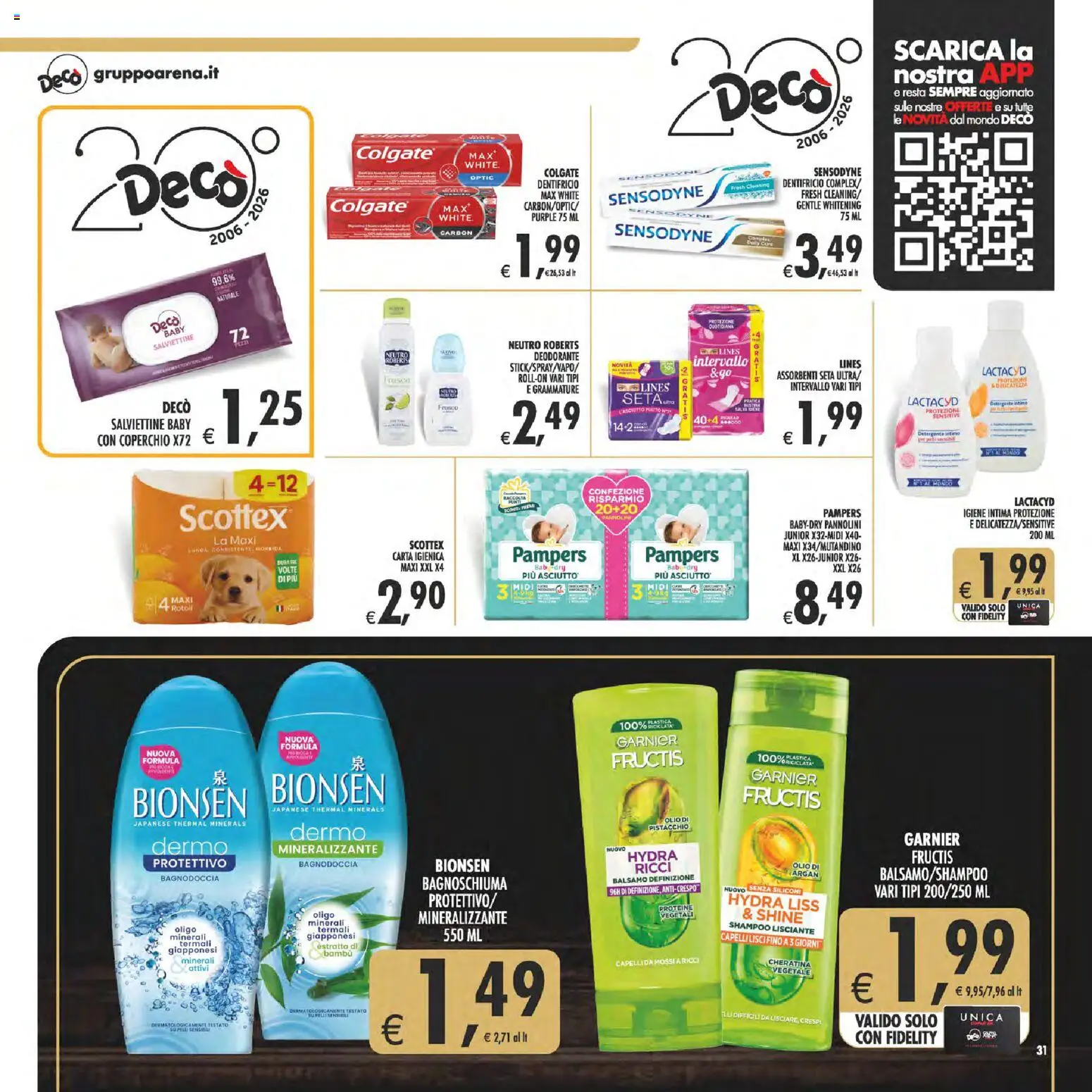 Volantino Decò del 08.05.2026 | Pagina: 31 | Prodotti: Pannolini, Bagnoschiuma, Dentifricio, Intimo