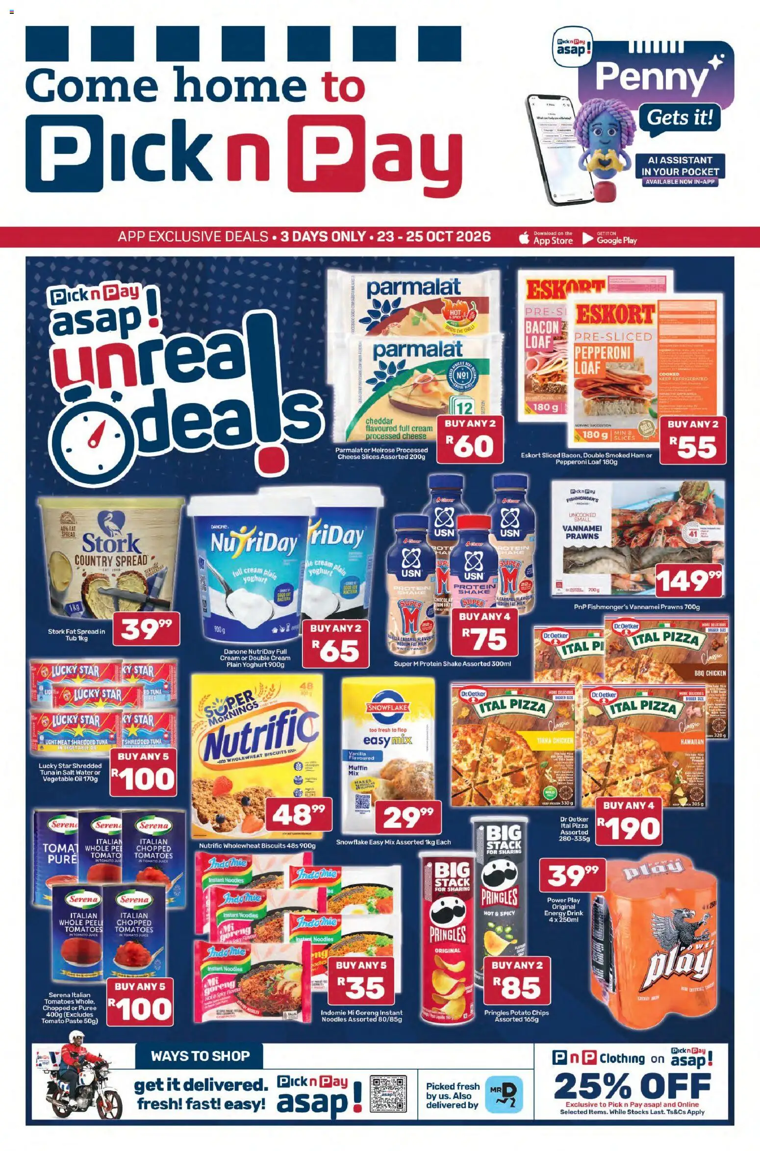 New Pick n Pay catalogue – valid from 23/10/2026 | Page: 1 | Products: Yoghurt, Protein, Oil, Juice