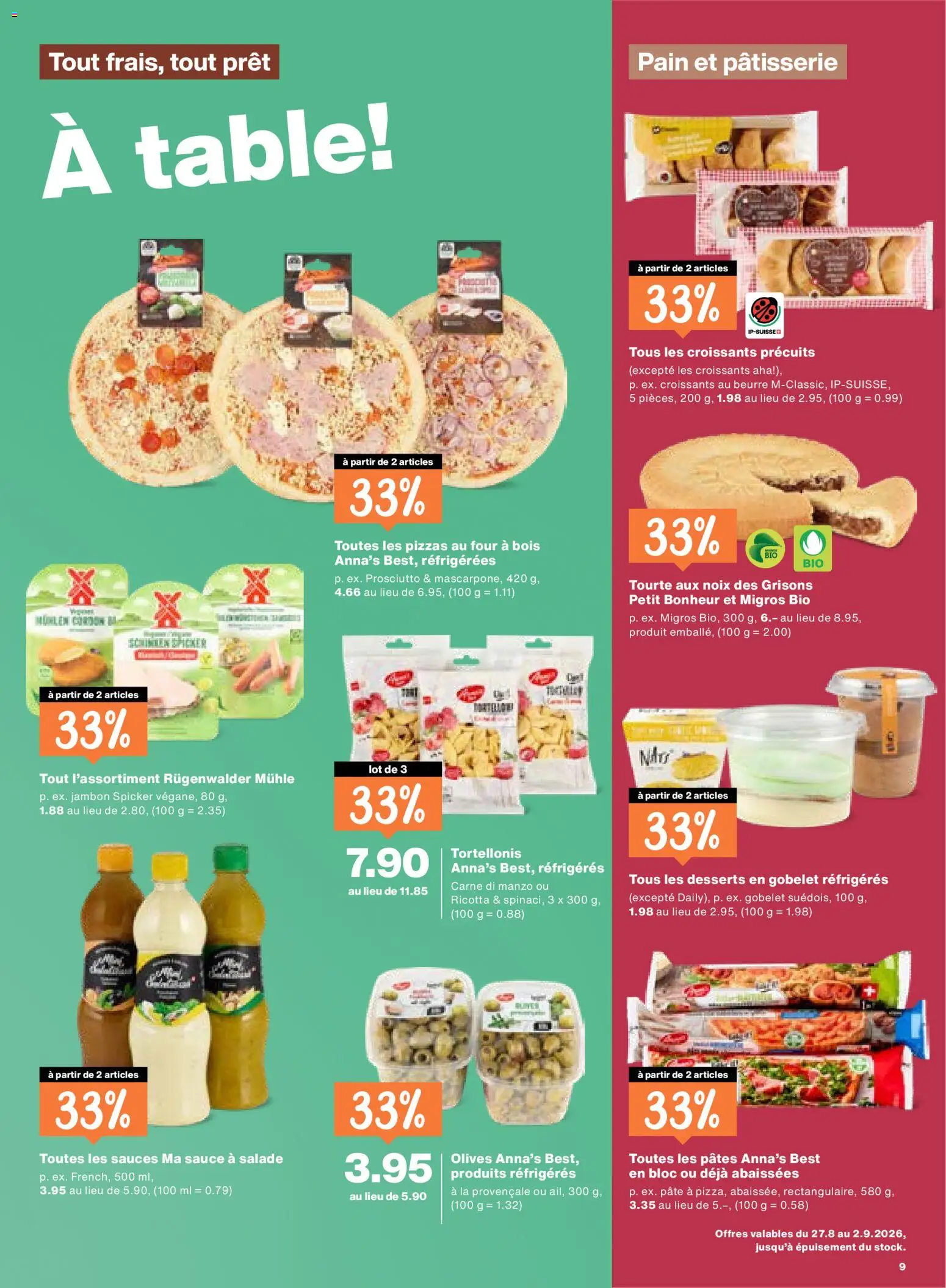 Migros aktionen FR – gültig ab 27.08.2026 | Seite: 9 | Produkte: Mühle, Desserts, Ricotta