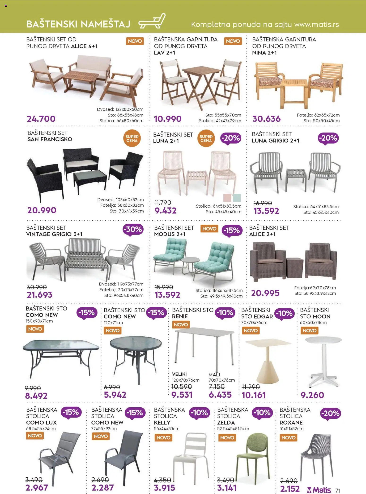 Matis katalog - važi od 01.05.2026 | Strana: 71 | Proizvode: Baštenska stolica, Fotelja, Sto, Stolica