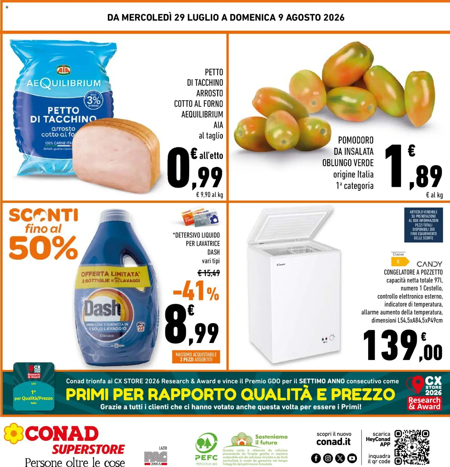 Volantino Conad del 29/07/2026 | Pagina: 32 | Prodotti: Arrosto, Tacchino, Freezer, Lavatrice