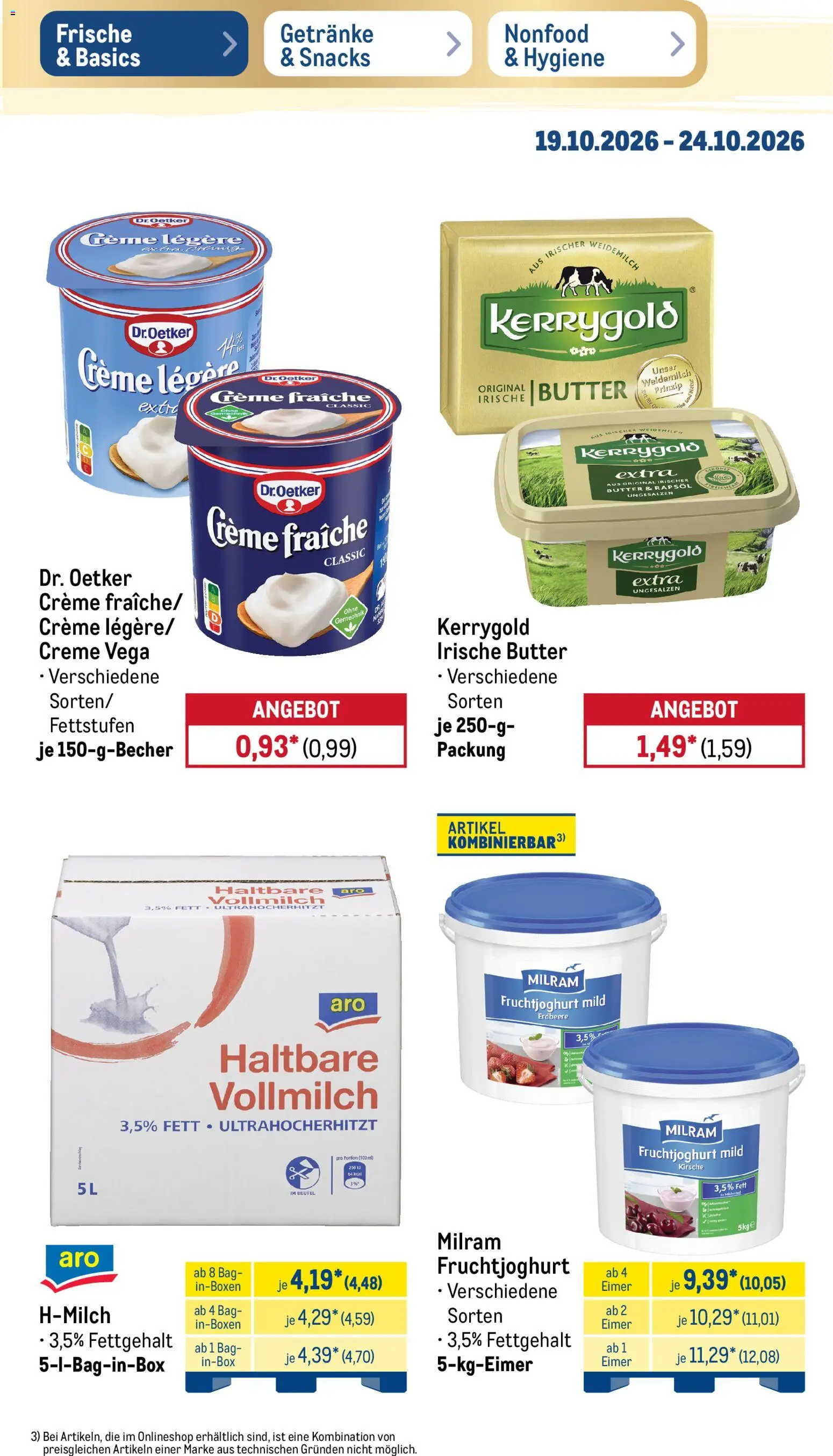 Metro Prospekt – gültig ab 19.10.2026 | Seite: 15 | Produkte: Rapsöl, Fruchtjoghurt, Creme, Milram