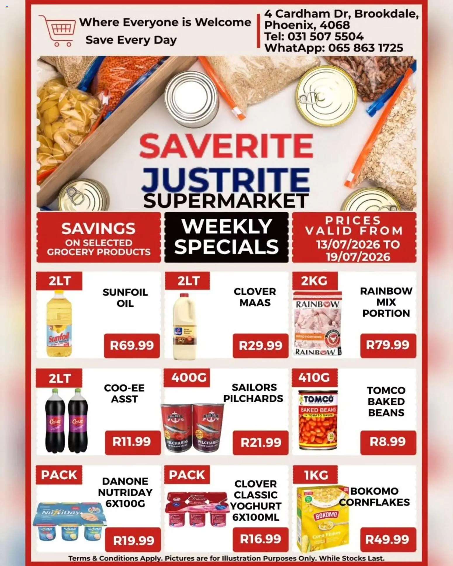 New Saverite catalogue – valid from 13/07/2026 | Page: 2 | Products: Pilchards, Beans, Tomato sauce, Sauce