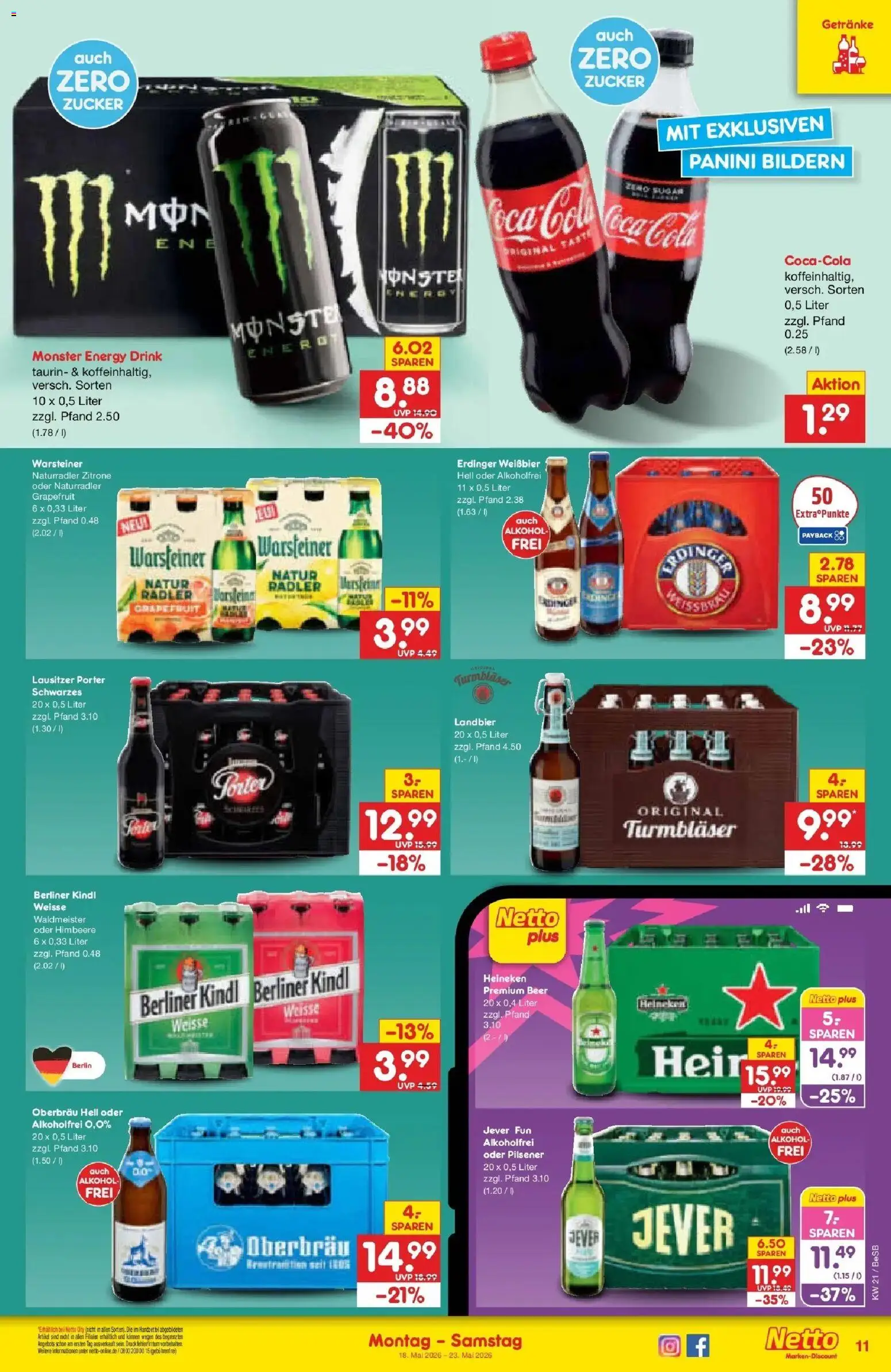 Netto Marken-Discount Prospekt Kremmen	 – gültig ab 17.05.2026 | Seite: 11 | Produkte: Cola, Energy, Warsteiner, Jever