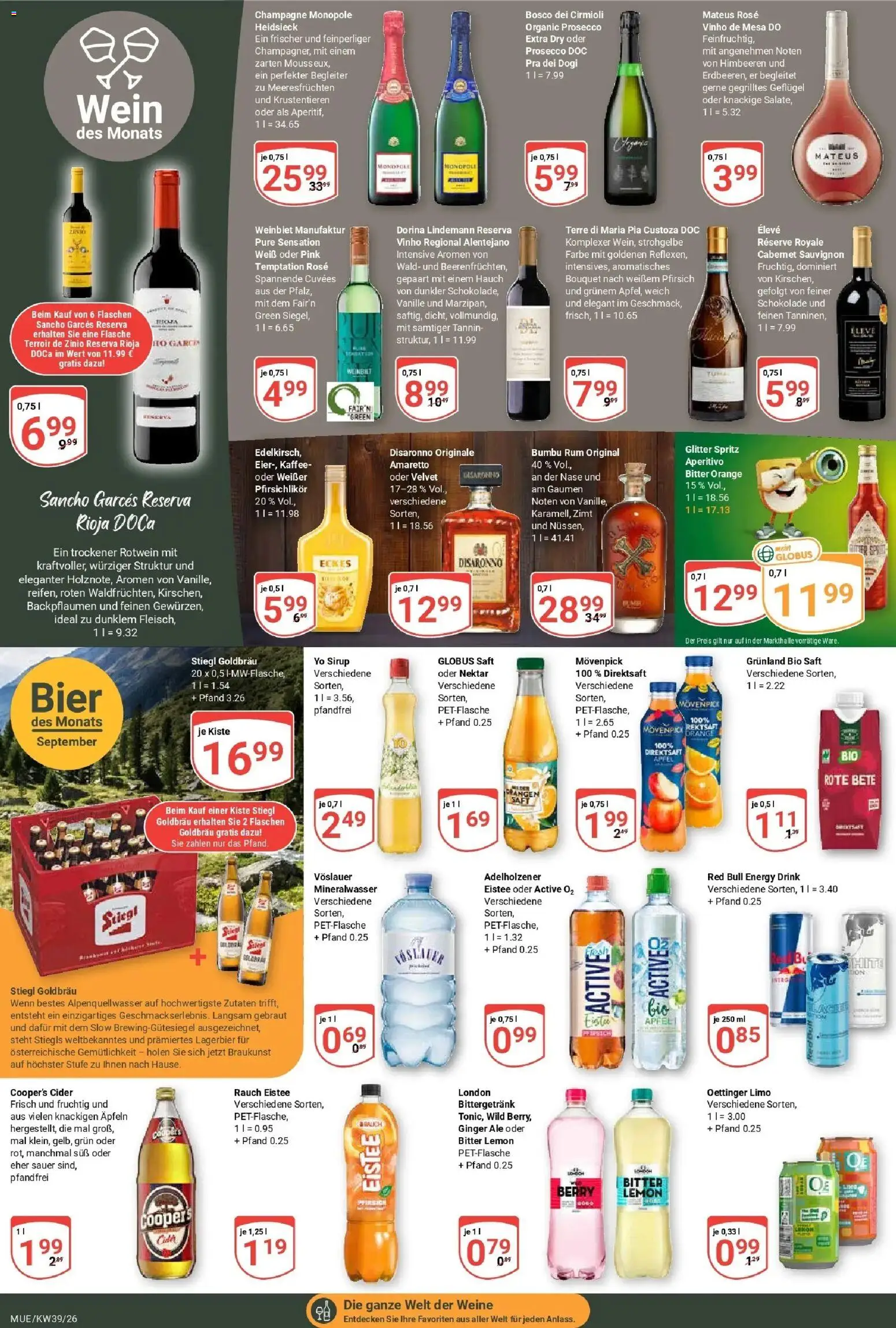Globus Prospekt Mühldorf (ab 21.09.2026) » Angebote online | Seite: 20 | Produkte: Rotwein, Rum, Sirup, Saft