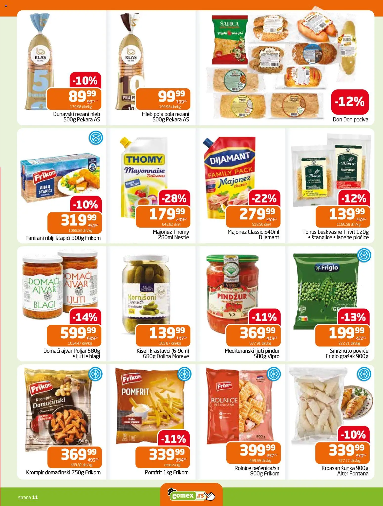 Gomex katalog - važi od 22.07.2026 | Strana: 11 | Proizvode: Ajvar, Krastavci, Krompir, Kroasan