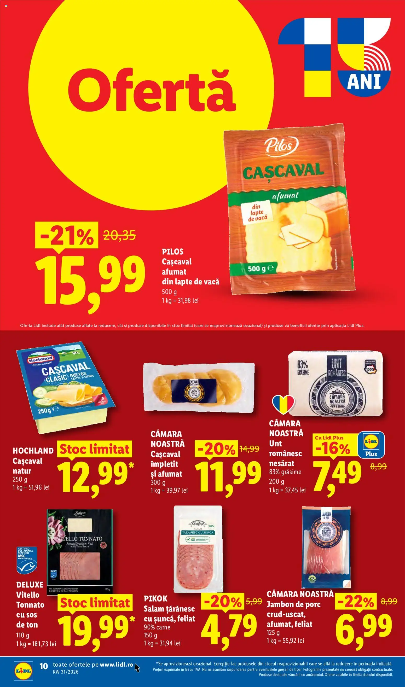 Noul catalog Lidl – valabil de la 27.07.2026 | Pagină: 10 | Produse: Pilos, Lapte, Șuncă, Deluxe