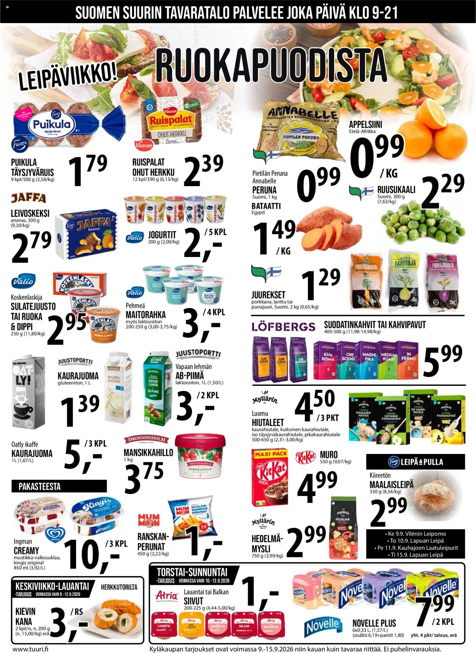 Tuuri tarjoukset – voimassa 09/09/2026 alkaen | Sivu: 7 | Tuotteet: Leipomo, Peruna, Kahvipavut, Lanttu