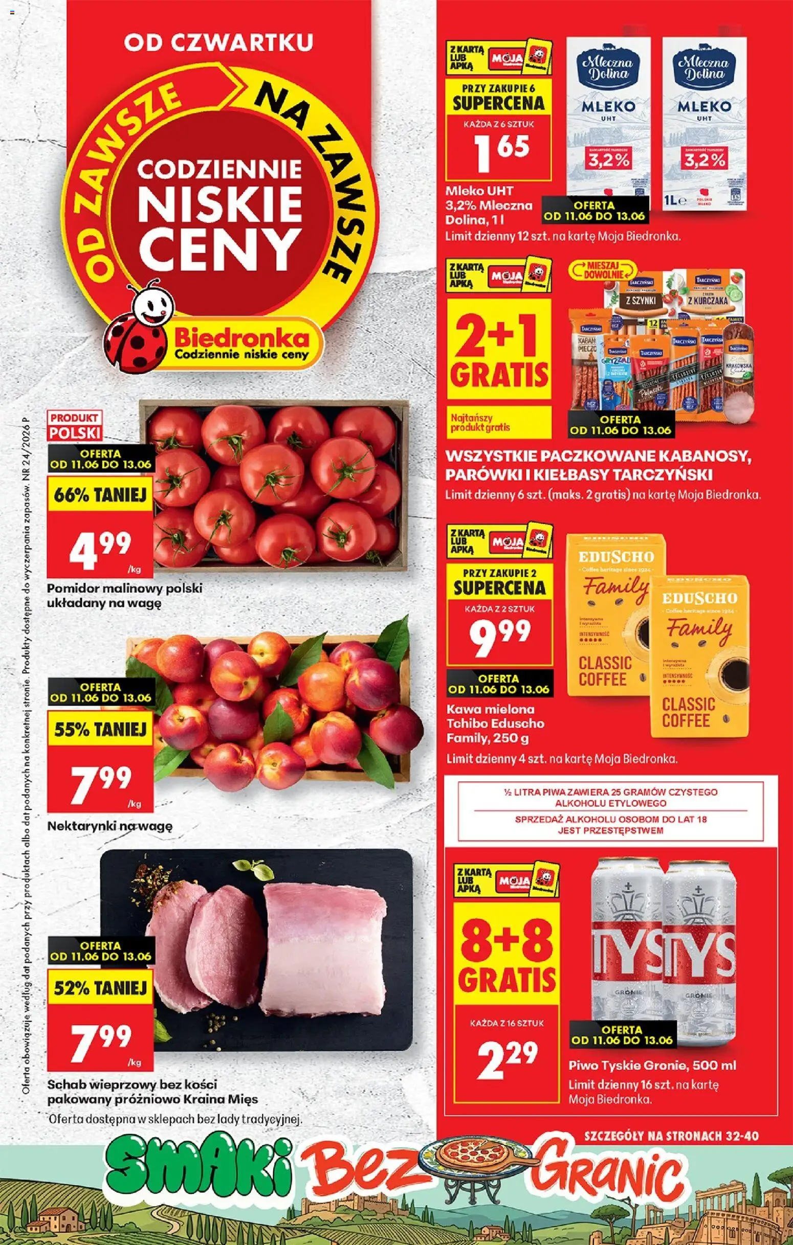 Biedronka gazetka od czwartku od 11.06.2026 | Strona: 1 | Produkty: Karta, Schab, Kraina mięs, Tchibo