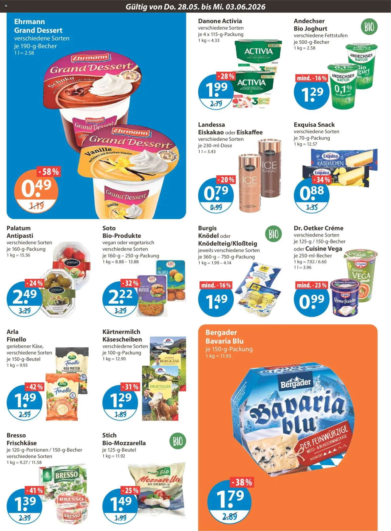 V-Markt Schwaben / Oberbayern – gültig ab 28.05.2026 | Seite: 6 | Produkte: Danone activia, Burger, Creme, Exquisa