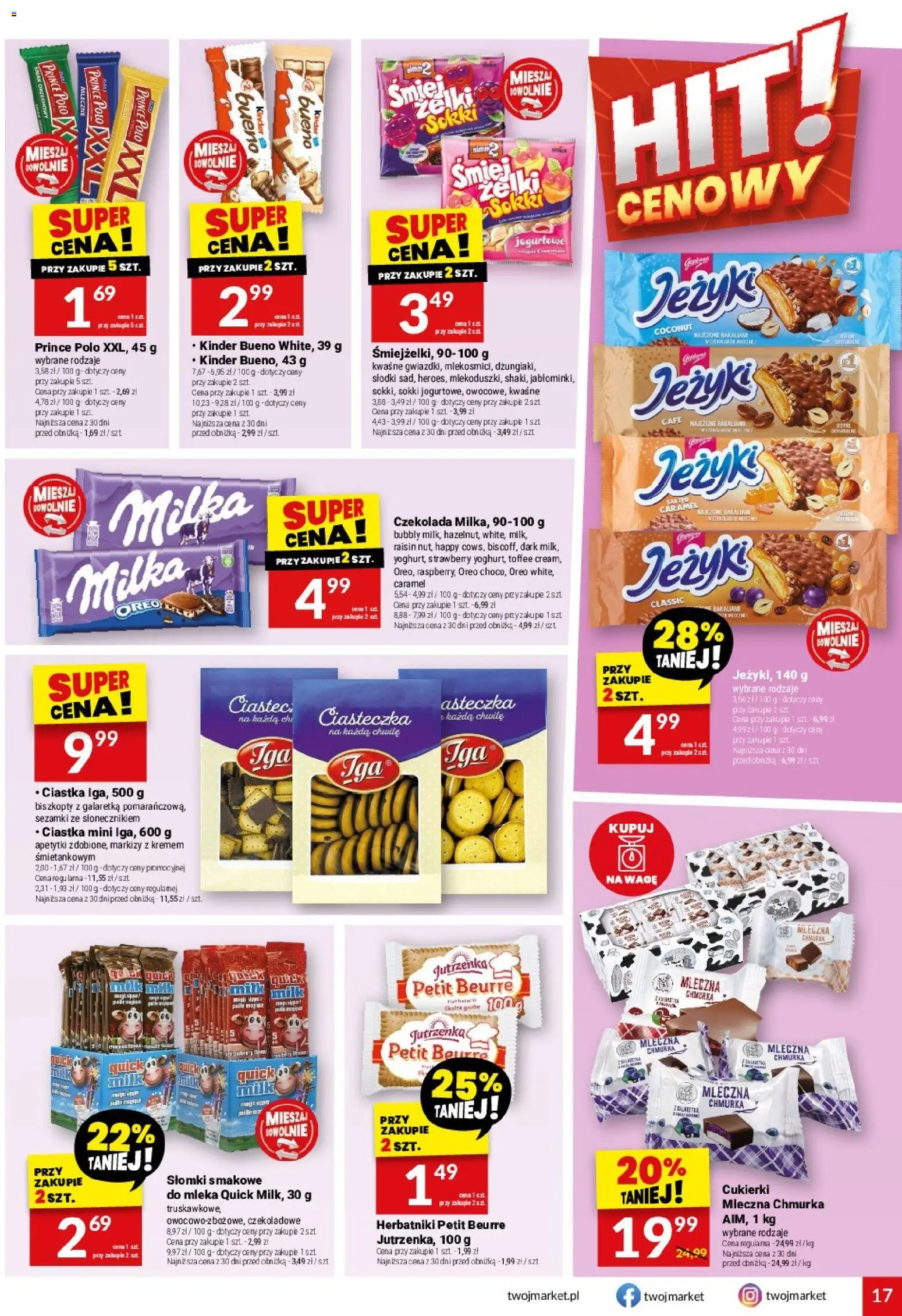 Twój Market gazetka od 02.09.2026 | Strona: 17 | Produkty: Prince polo xxl, Galaretka, Kinder Bueno, Ciasteczka