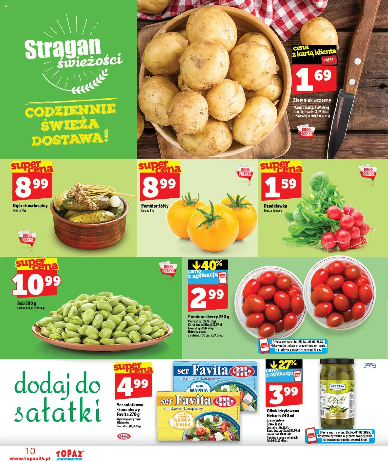 Topaz gazetka - Express od 25.06.2026 | Strona: 10 | Produkty: Karta, Ser favita, Bób, Pomidor cherry