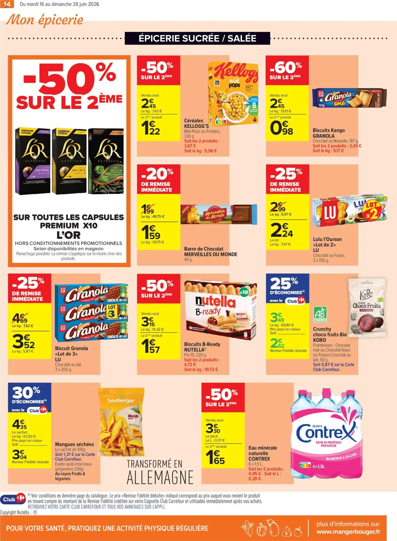 {H1} | Page: 14 | Produits: Eau minérale, Nutella, Chocolat, Biscuits
