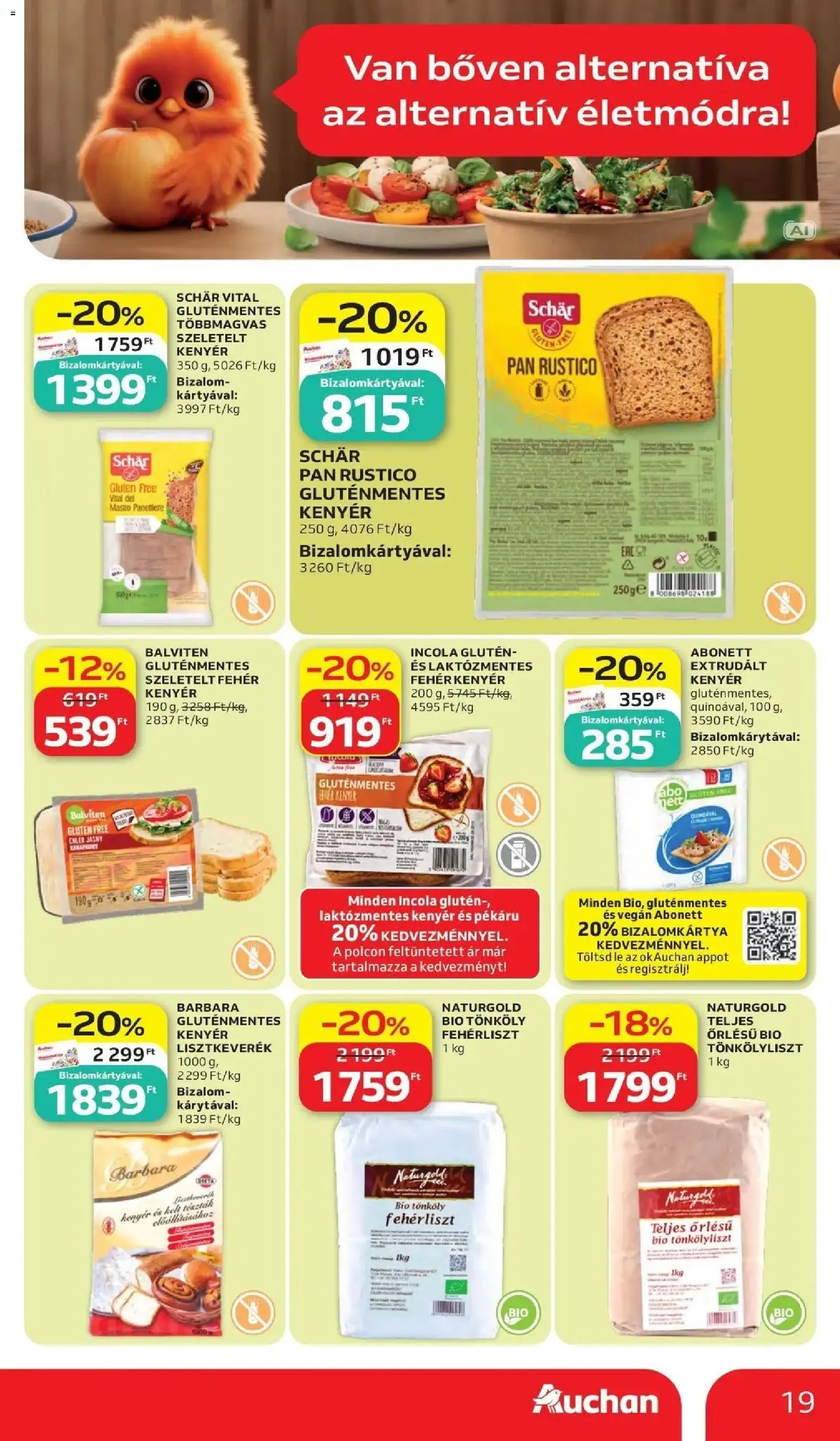 Auchan akciós újság Szolnok - 2026.10.15. -tól/töl > akció, lapozható szórólap 🛍️ | Oldal: 19 | Termékek: Schär, Laktózmentes, Tönkölyliszt, Gluténmentes