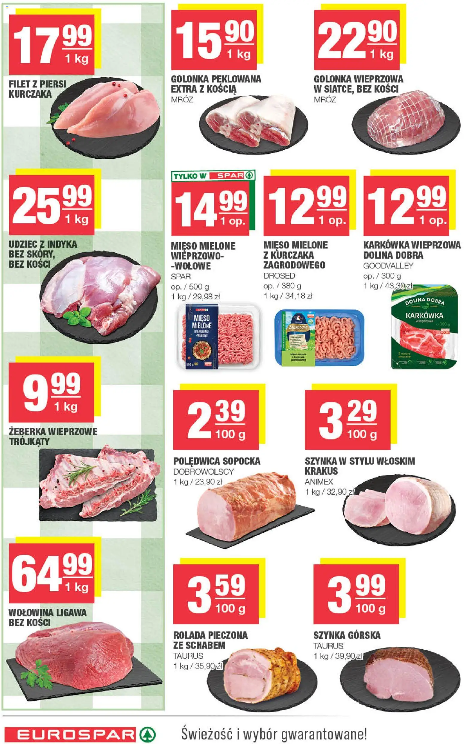 Spar gazetka - Eurospar od 21.10.2026 | Strona: 6 | Produkty: Żeberka wieprzowe, Karkówka, Piersi, Mięso mielone