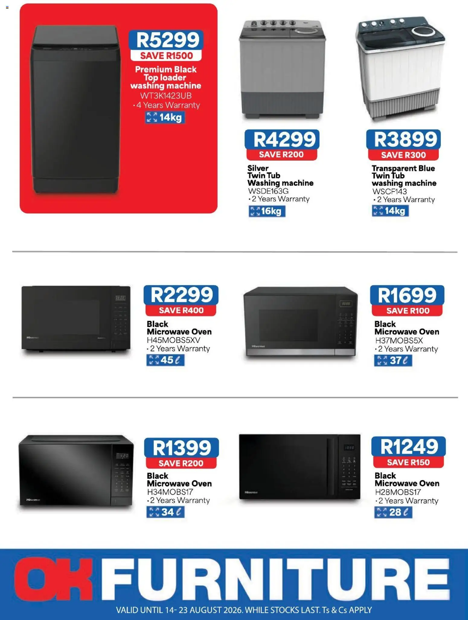 New OK Furniture catalogue – valid from 14/08/2026 | Page: 2 | Products: Washing machine, Oven, Microwave oven, Microwave