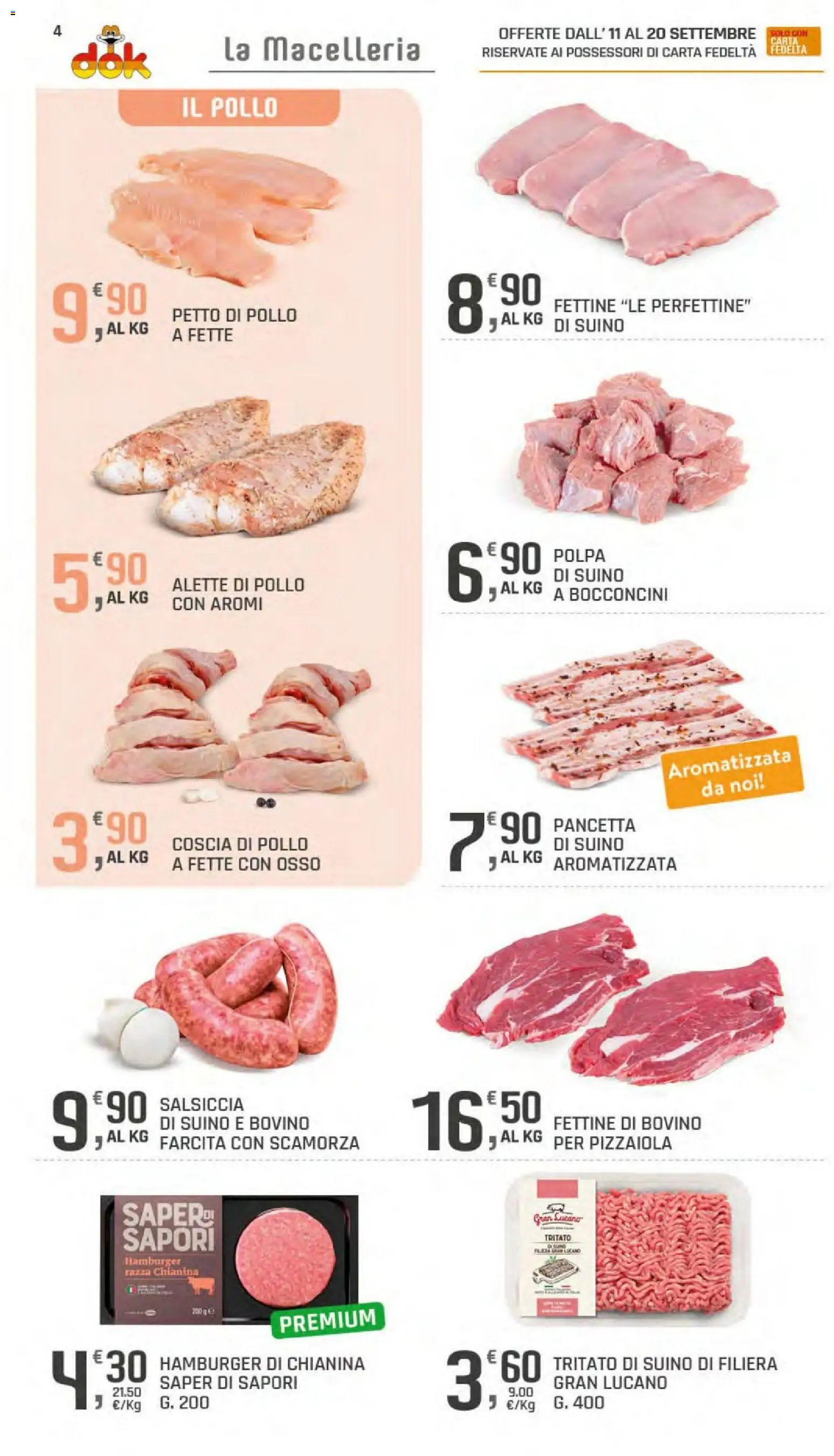 Volantino DOK del 11/09/2026 | Pagina: 4 | Prodotti: Bovino, Pancetta, Suino, Salsiccia