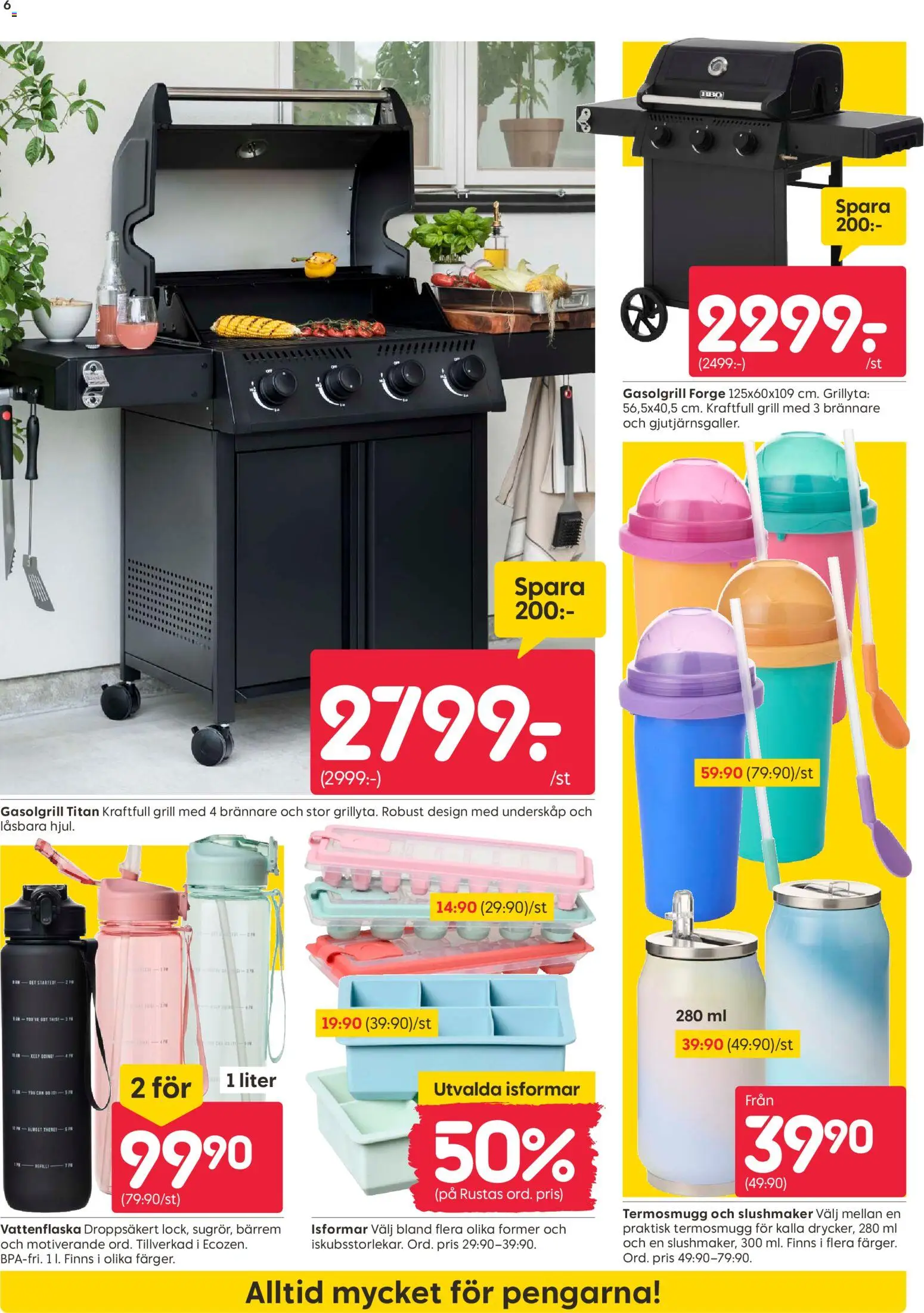 Rusta reklamblad aktuell från 22/06/2026 | Sida: 6 | Produkter: Grill, Gasolgrill, Thermos, Vattenflaska