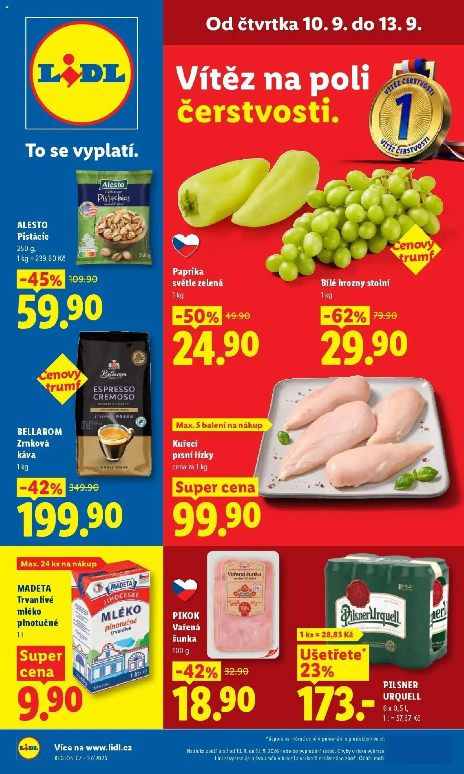 Lidl leták od 10.09.2026 - Nový akční leták | Strana: 3 | Produkty: Káva Bellarom, Řízky, Pilsner, Kuřecí prsní řízky